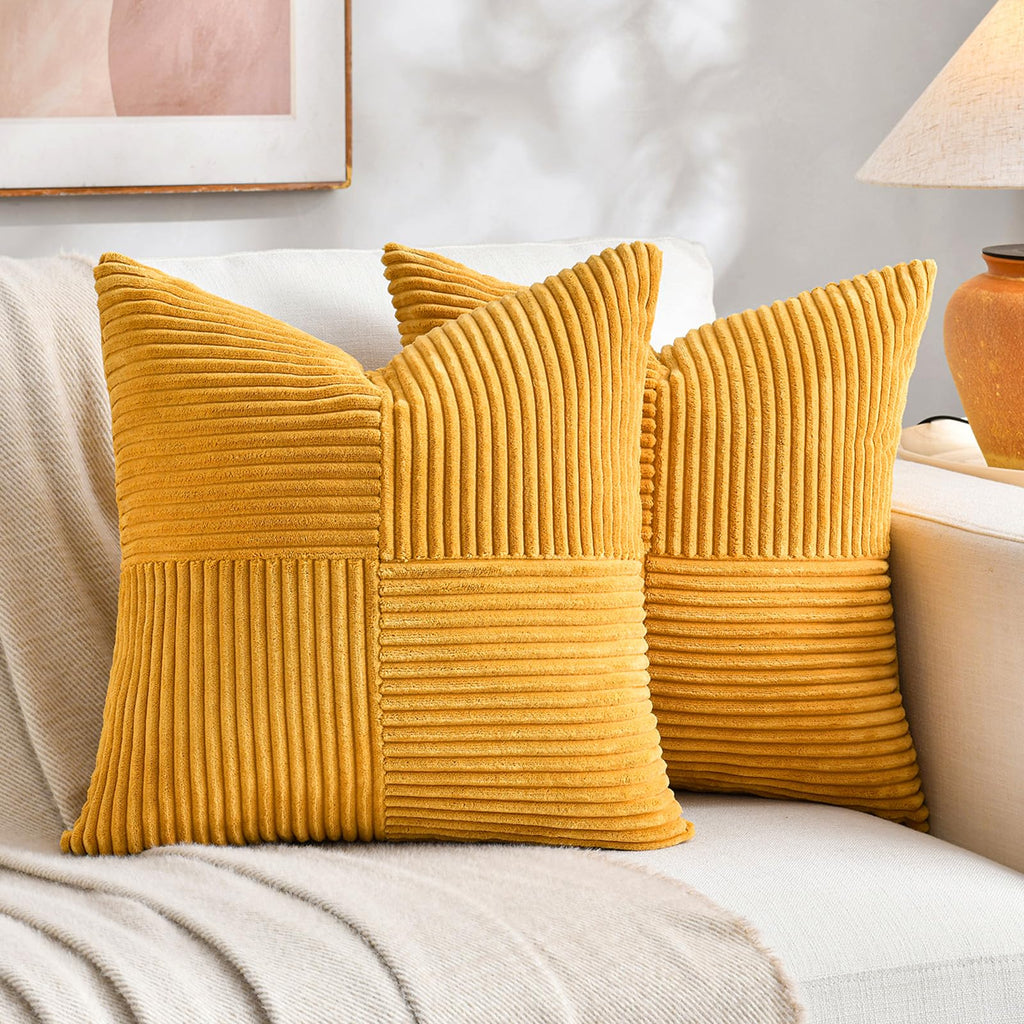 Fancy Homi 2 Packs Rust Boho Decorative Throw Pillow Covers 18x18 Inch for Couch Bed Sofa, Farmhouse Fall Home Decor, Soft Corss Corduroy Patchwork Textured Terracotta Accent Cushion Case 45x45 cm
