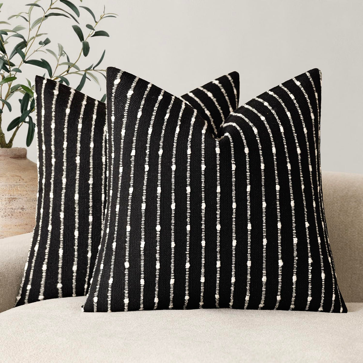 Foindtower Decorative Striped Boucle Throw Pillow Cover 20x20 Natural Beige