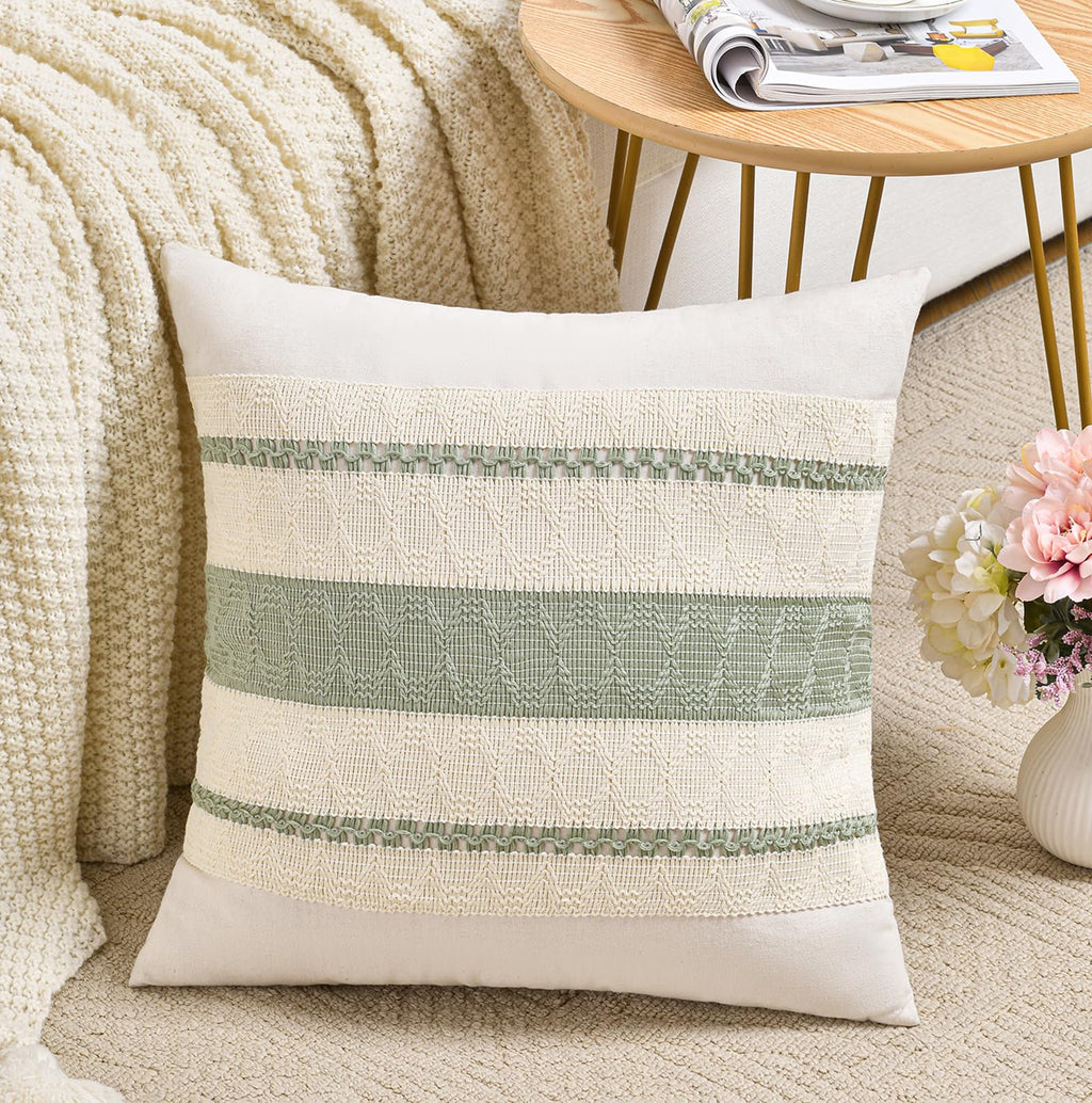 Fancy Homi Set of 1 Sage Green Boho Lumbar Decorative Throw Pillow Covers 12x20 Inch for Living Room Bedroom Couch Bed Chair, Rustic Retro Cushion Case, Bohemian Room Home Decor