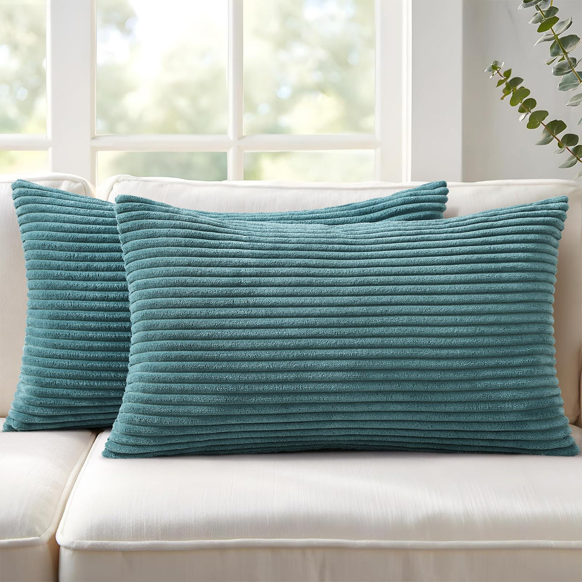 Mecatny Corduroy Fall Decorative Throw Pillow Covers 18x18 Set of 2 Khaki