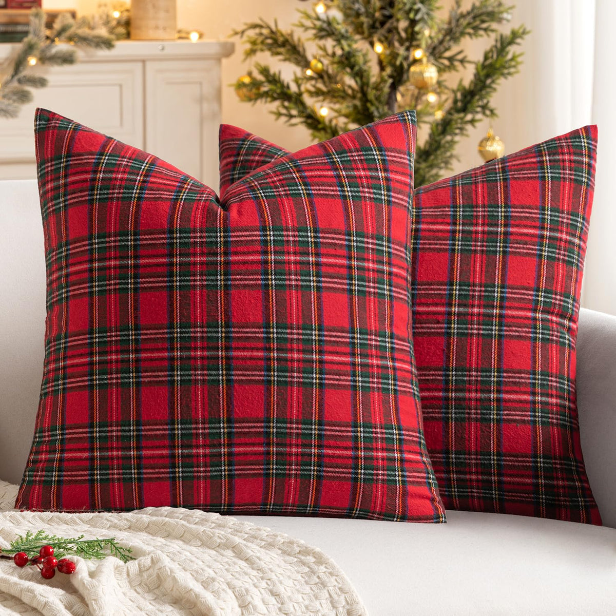 MIULEE Fall Plaid Pillow Covers Scottish Tartan 18x18 Brown