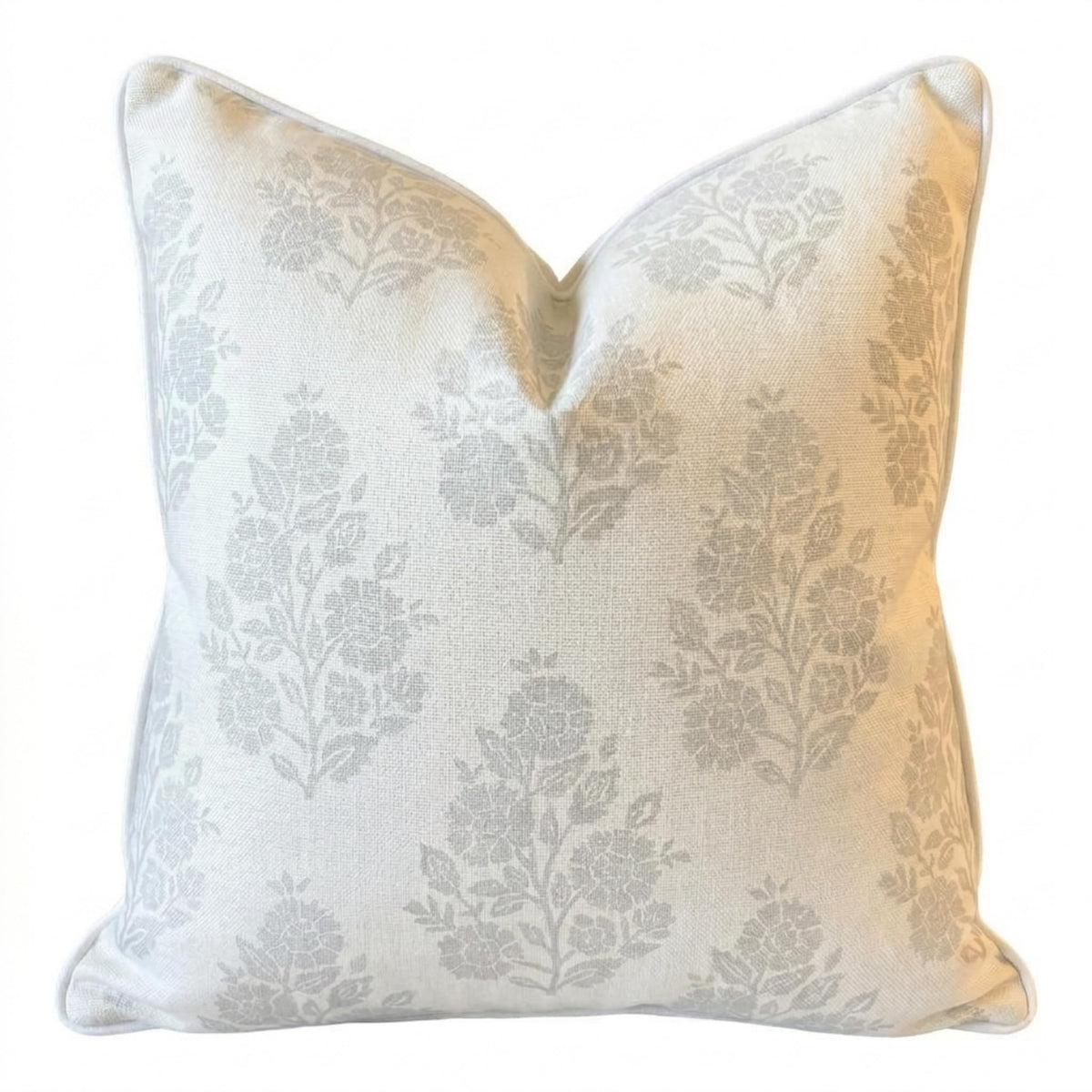 Jillien Harbor “The Naples” Floral Block Print Pillow Cover – Grey and White Blue Decorative Throw Pillow Cover – Grandmillennial Home Decor, 20" x 20"