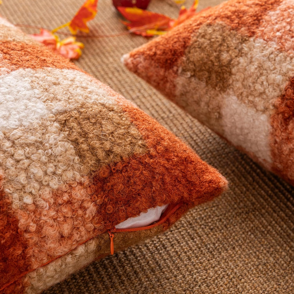 AQOTHES Plaid Fall Throw Pillow Covers Orange 18x18 Inch Set of 2