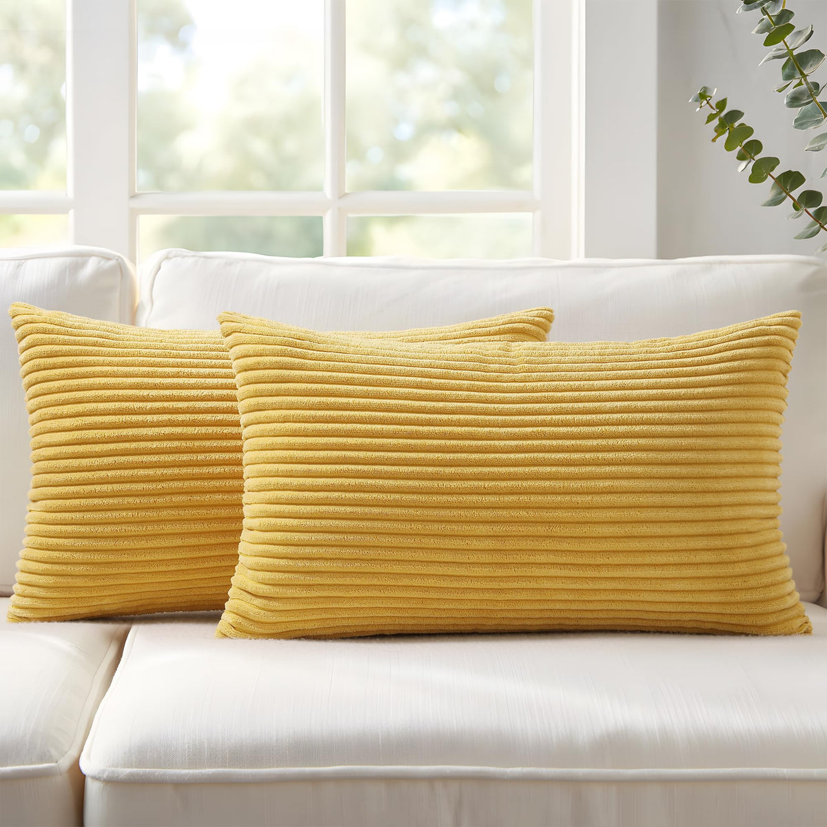 Mecatny Corduroy Fall Decorative Throw Pillow Covers 18x18 Set of 2 Khaki