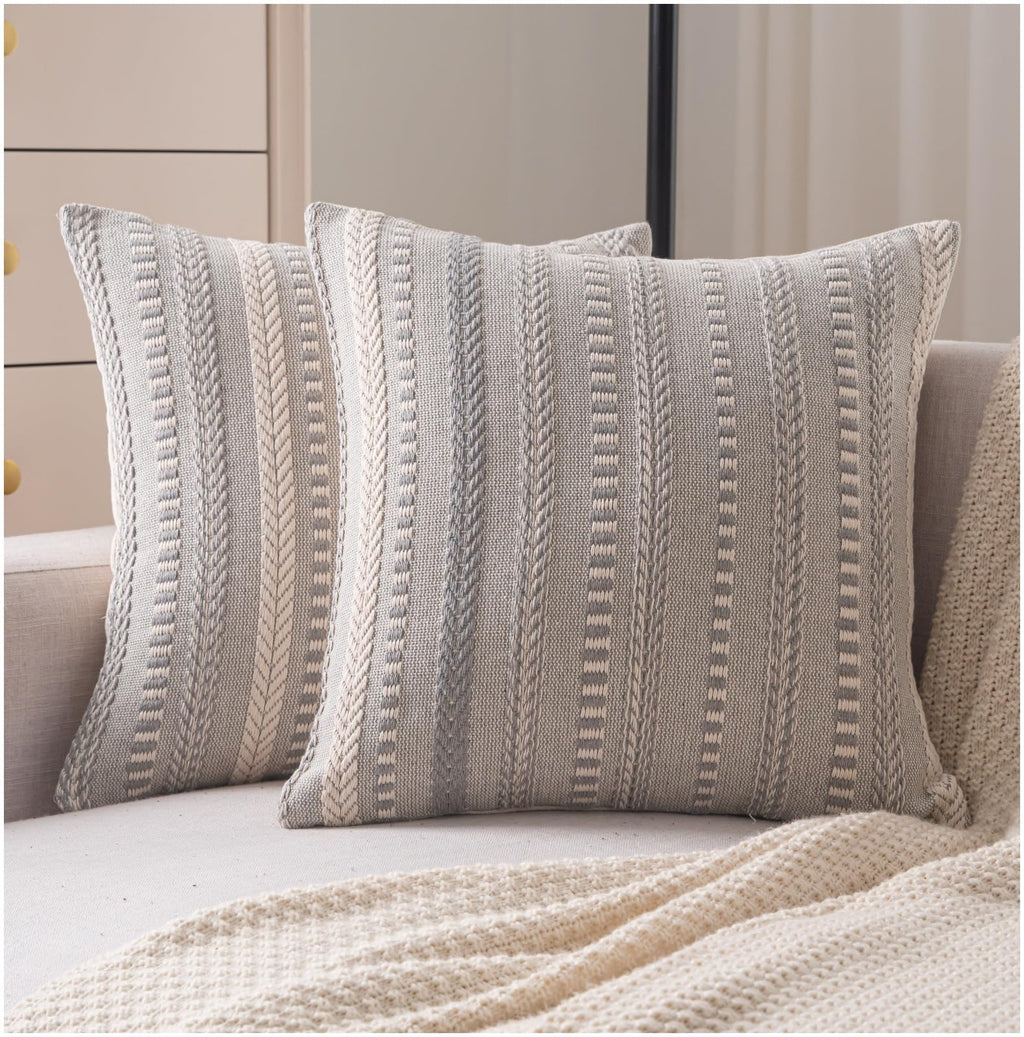 Cethom Boho Throw Pillow Covers 18x18 Inch Set of 2, Farmhouse Decorative Couch Pillow Cases, Navy Blue Accent Pillows of Bed, Sofa Bedroom Living Room Home Decor Cushion Cover