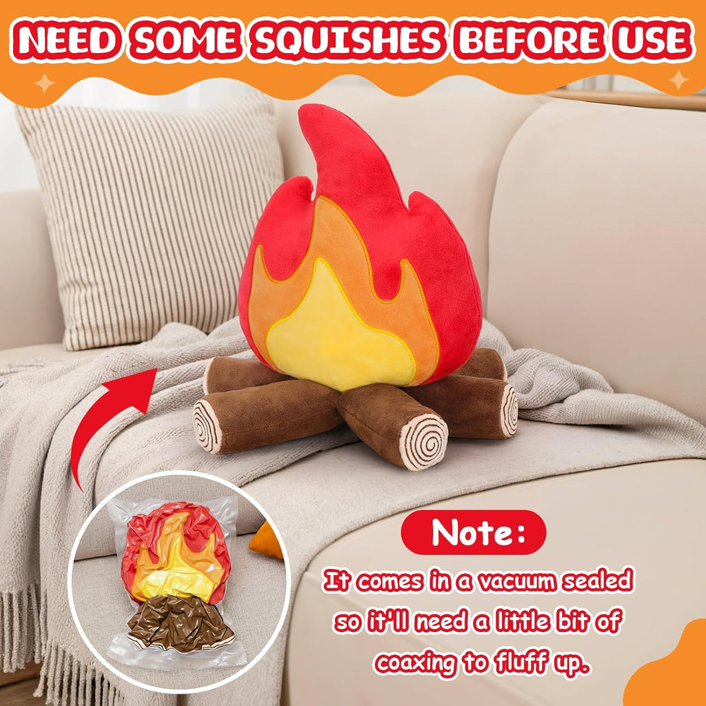 FunisFun Campfire Plush Toys, Fake Fire Firewood Plush Pillow for Adults