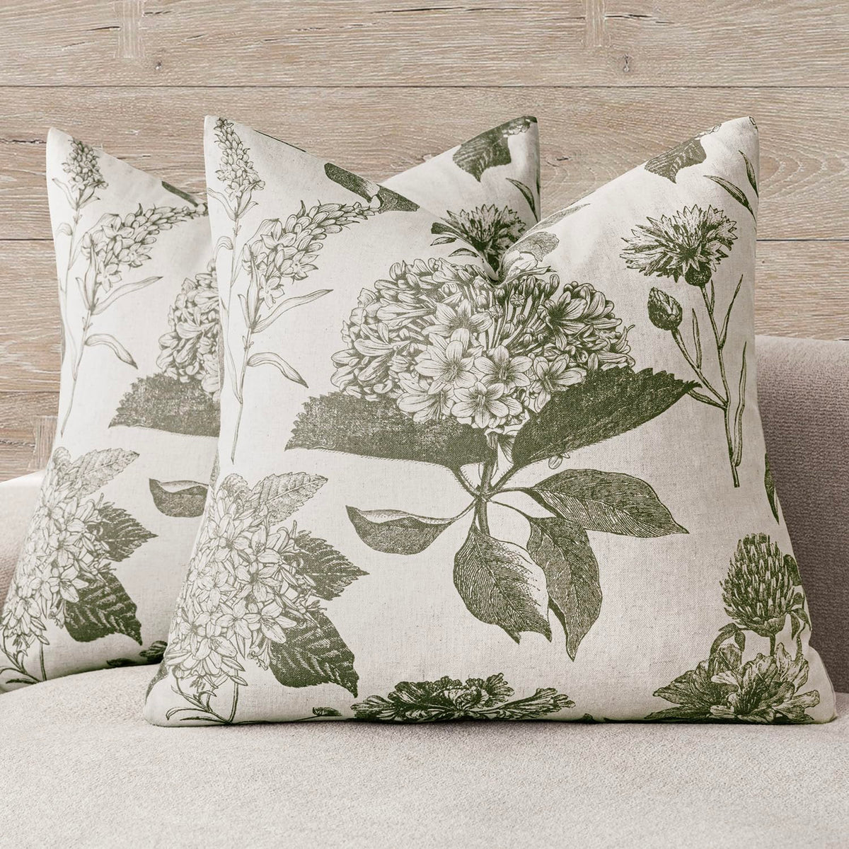 Foindtower Set of 2 Linen Floral Vintage Throw Pillow Covers Neutral Accent Print Decorative Cozy Cushion Covers Farmhouse Boho Home Decor for Sofa Chair Couch Bed Living Room,18×18 Inch,Navy Blue