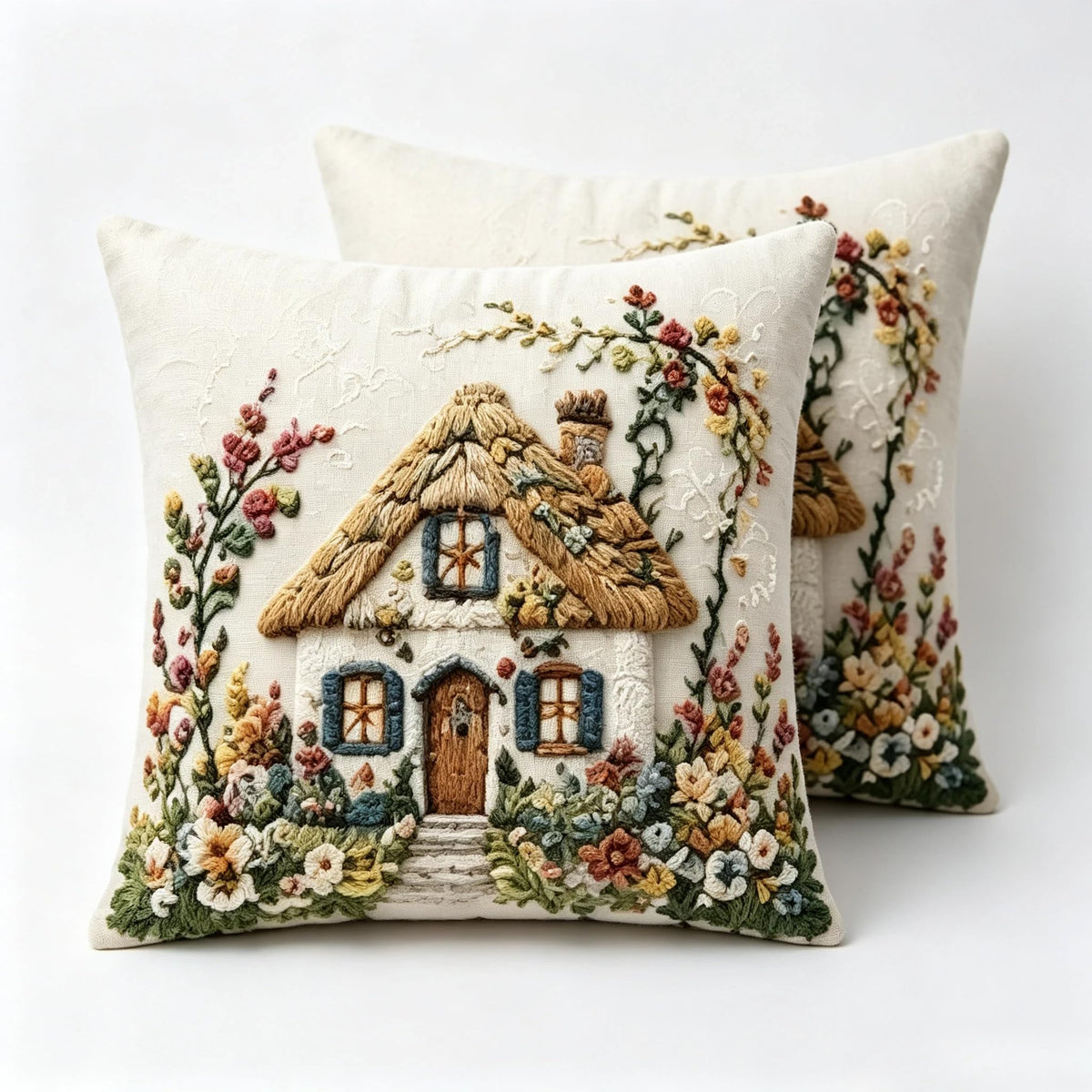 Decorative Throw Pillow Covers, Vintage Floral Pattern in Sage Green and Brown, 2 Pack Square Cushion Cases with Autumn Leaves Design，18x18 Pillows Linen Pillowcase