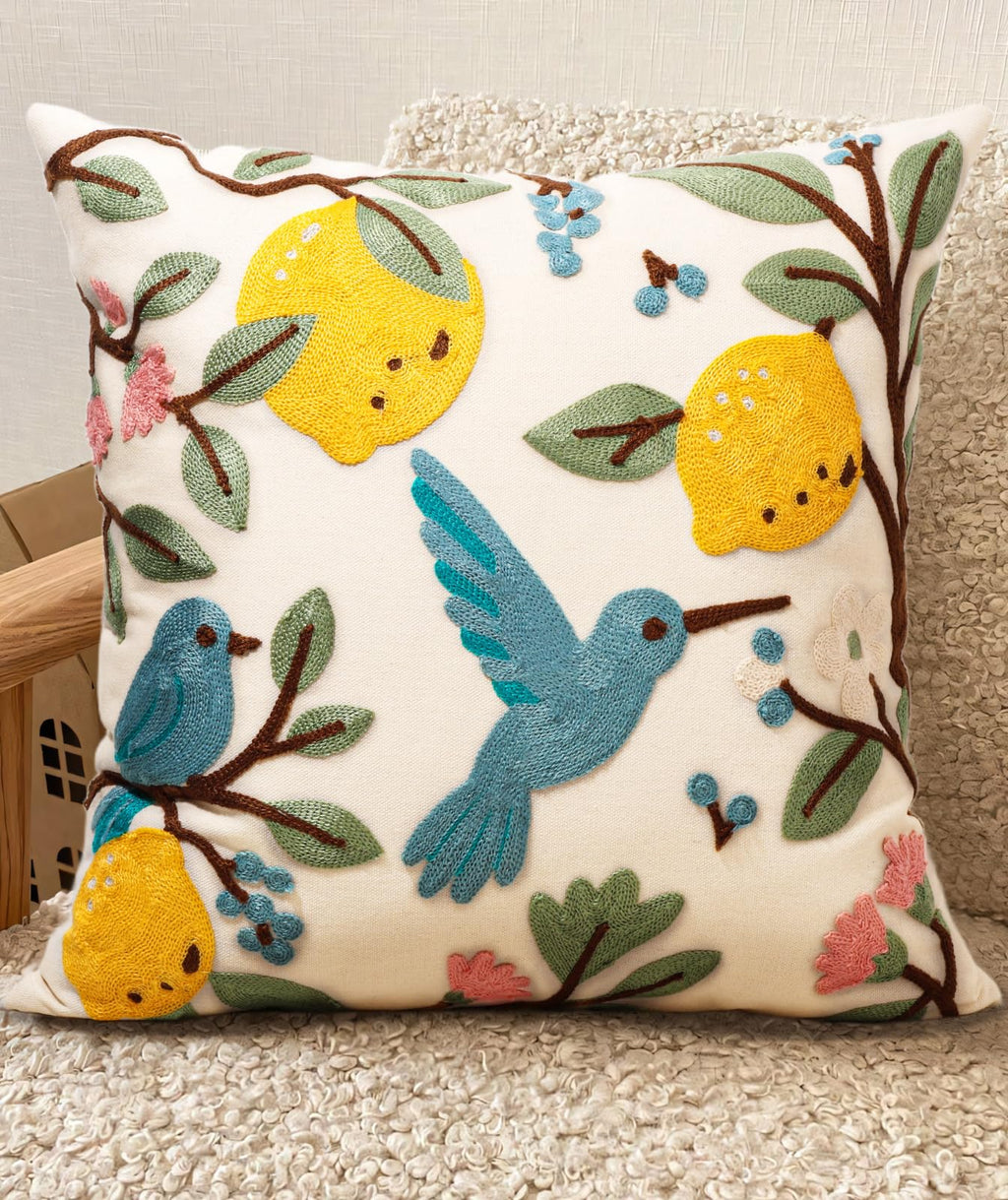 Embroidered Throw Pillow Cover 18x18 Inch, Flower Cluster