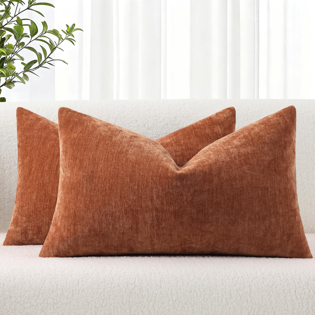 decorUhome Soft Chenille Moss Green Throw Pillow Covers 18X18 Set of 2