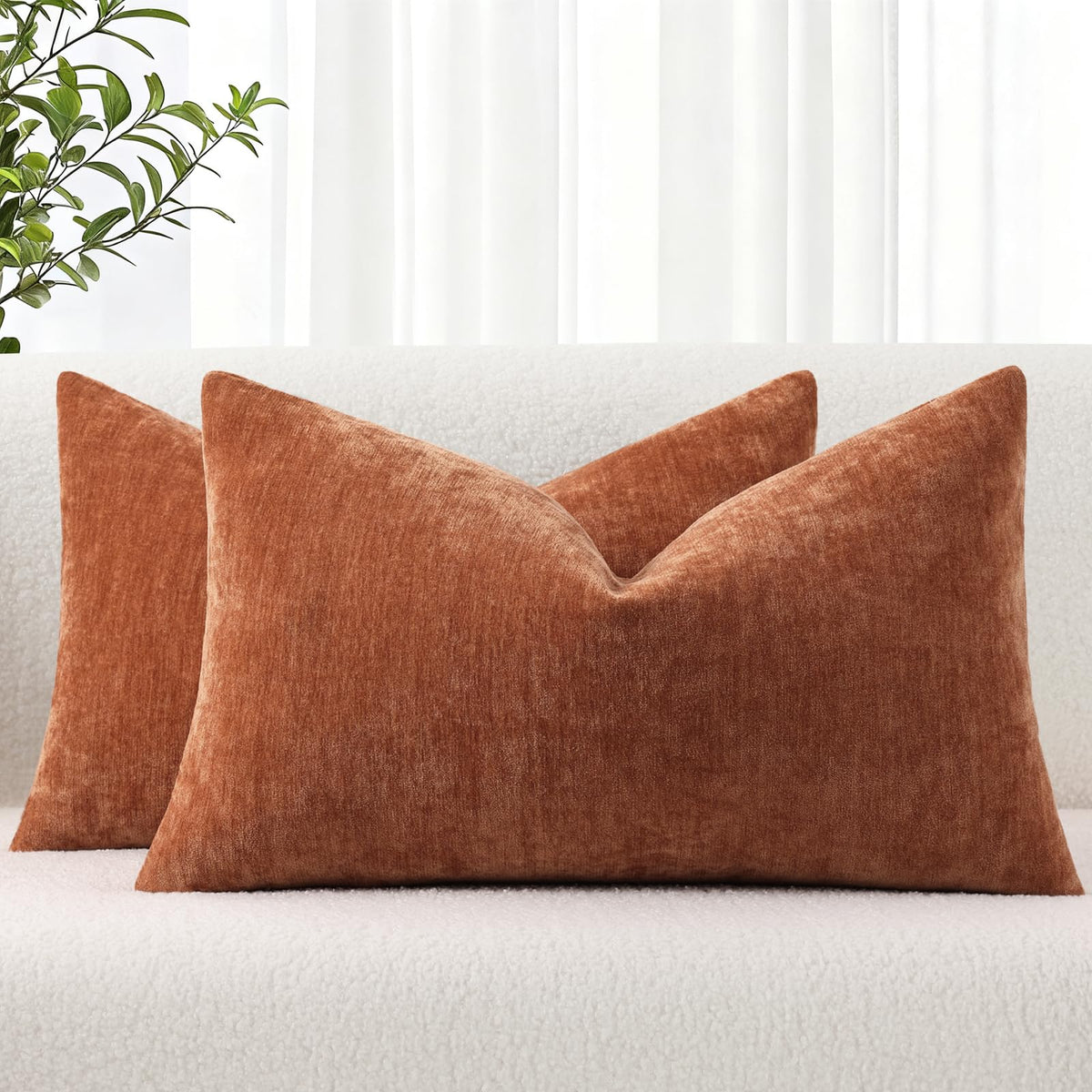 decorUhome Soft Chenille Moss Green Throw Pillow Covers 18X18 Set of 2