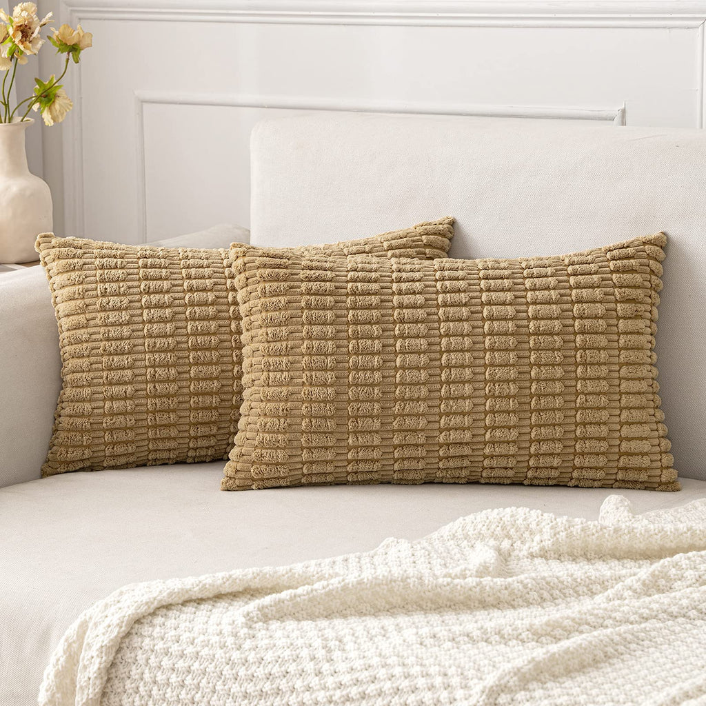 MIULEE Fall Corduroy Decorative Throw Pillow Covers 18x18 Rust Pack of 2