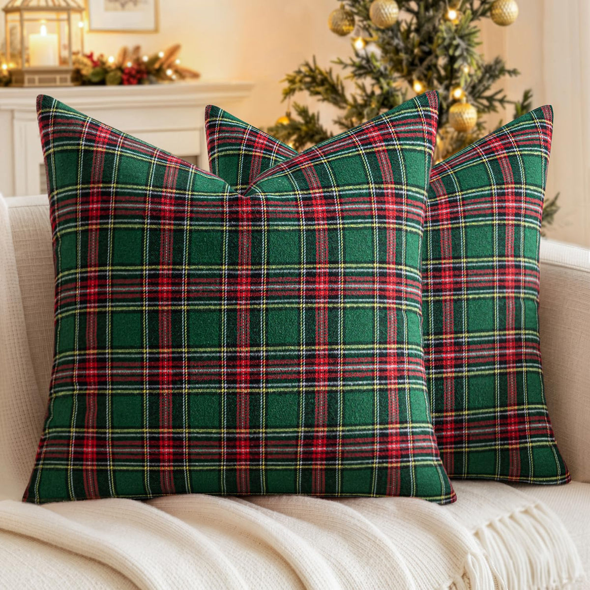 MIULEE Fall Plaid Pillow Covers Scottish Tartan 18x18 Brown