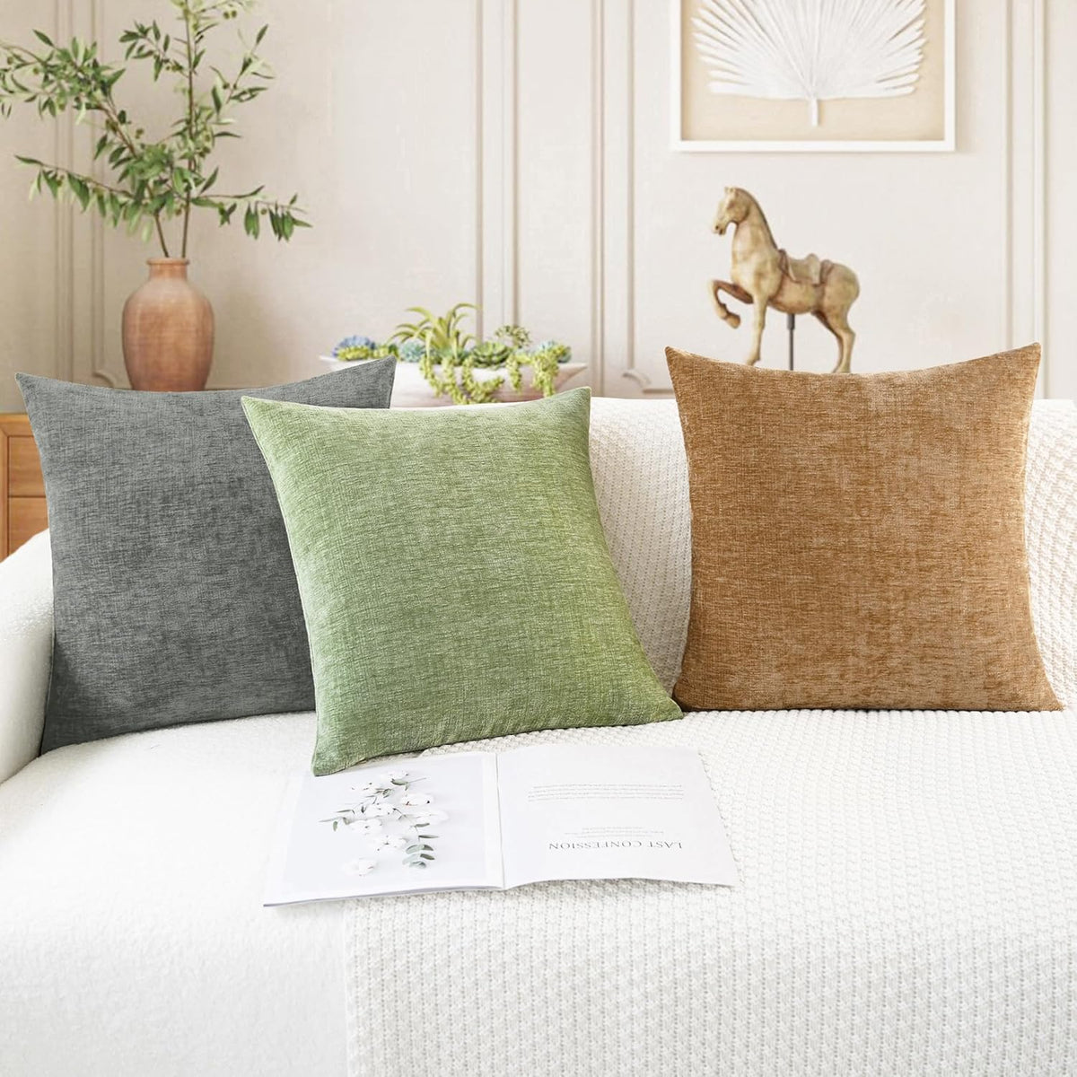 CaliTime Decorative Couch Throw Pillow Covers 18 X 18 Inches Medium Grey