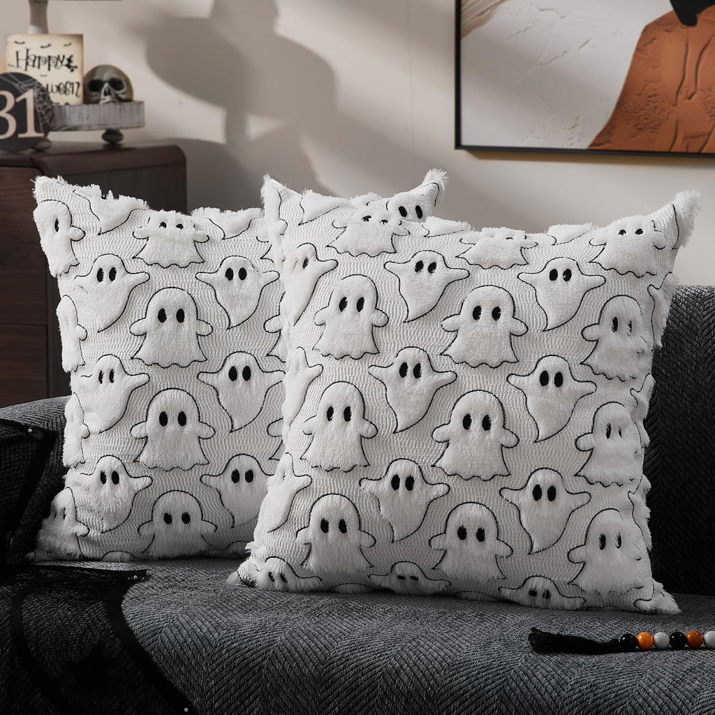 DFXSZ Halloween Pillow Covers 18x18 inch 2Pcs White Ghost Halloween Decor