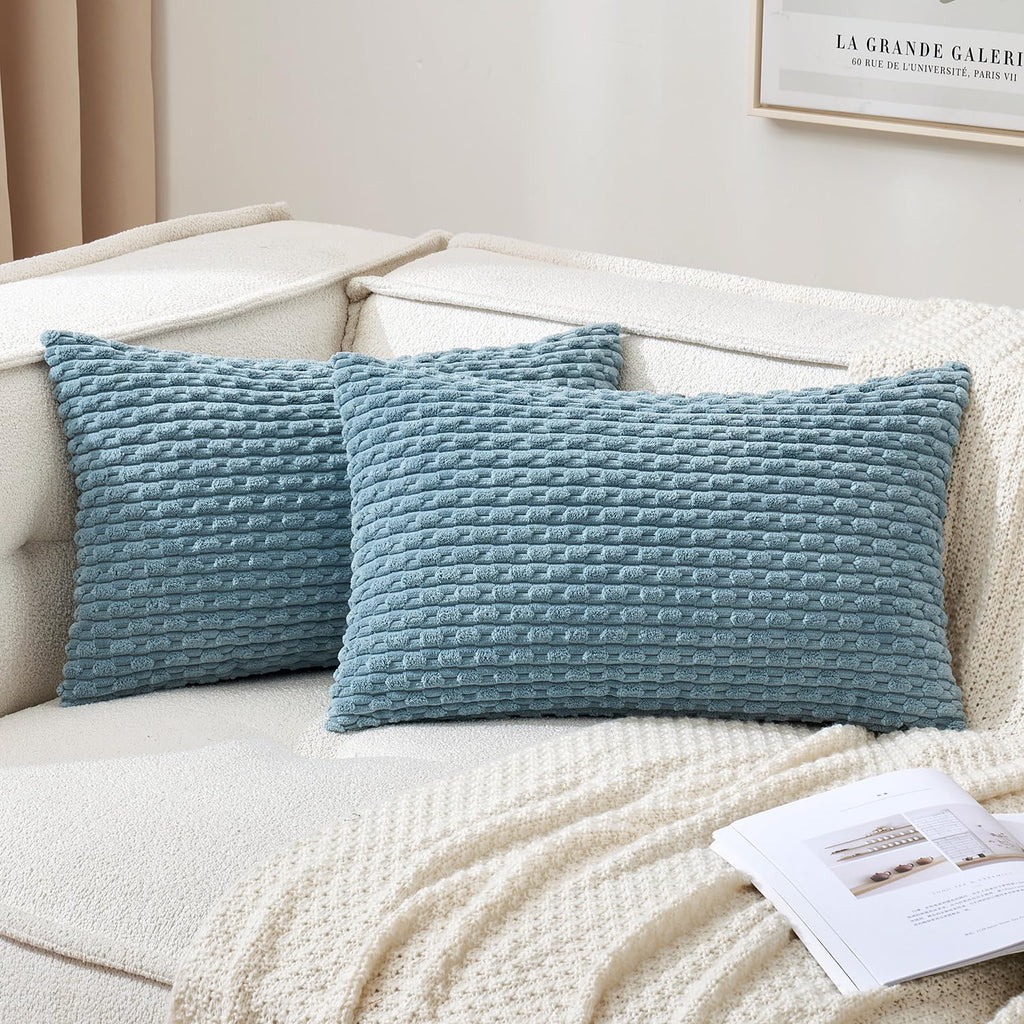 MIULEE Decorative Throw Pillow Covers 18x18 Sage Green Textured Corduroy