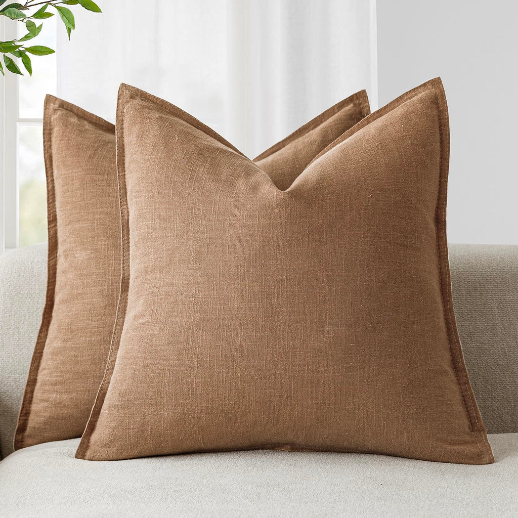 Foindtower Linen Solid Decorative Throw Pillow Covers 20x20 Natural Beige