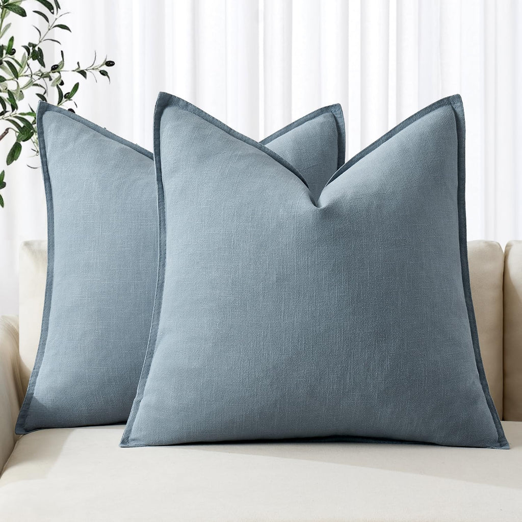 MIULEE Decorative Linen Euro Sham Pillow Covers 22x22 Inch Natural Beige