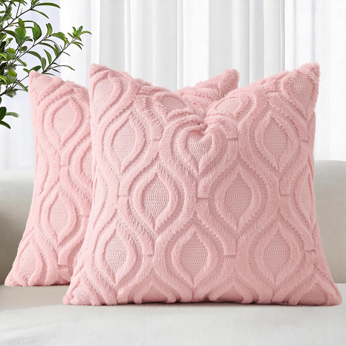 decorUhome Faux Fur Plush Soft Beige Throw Pillow Covers 18x18 Set of 2