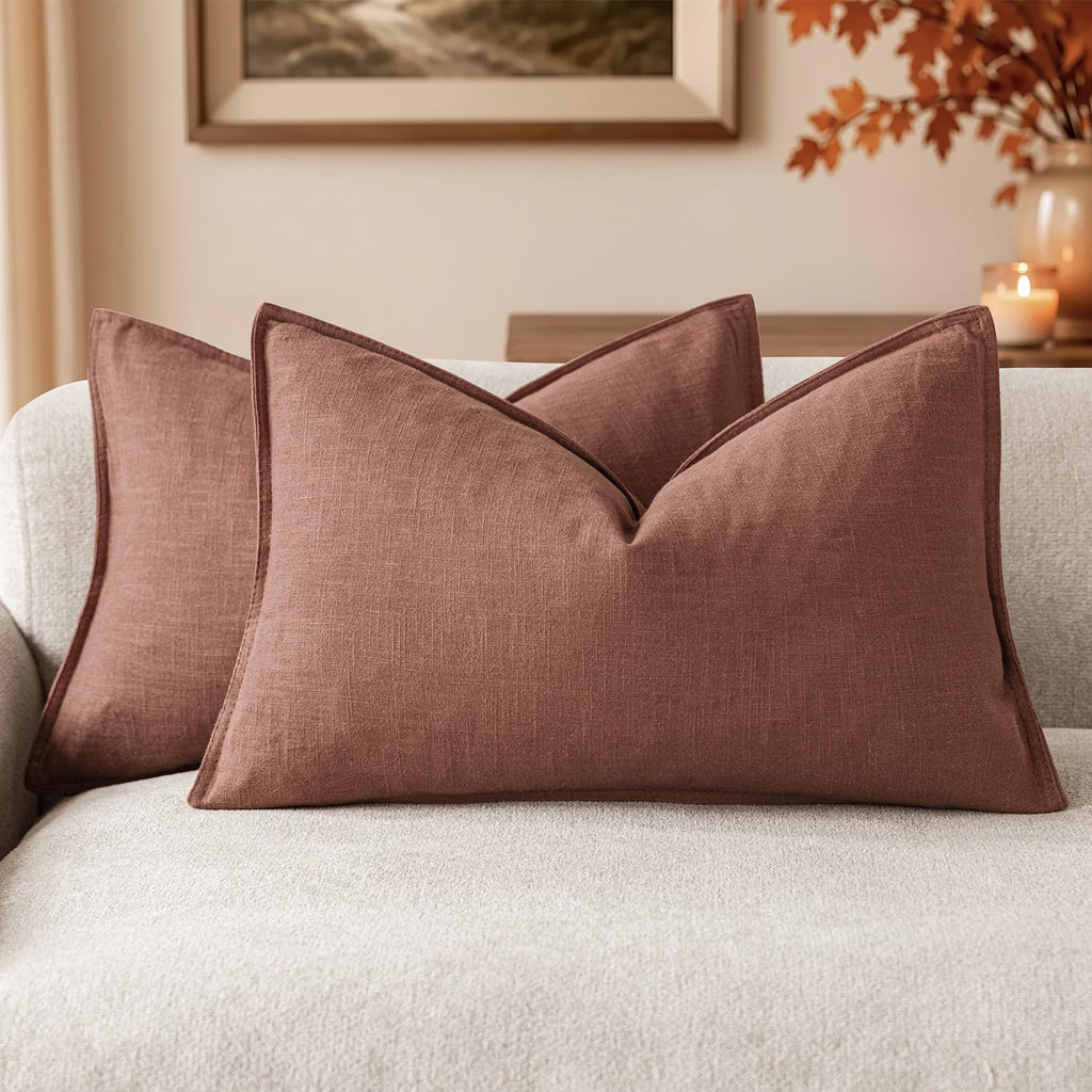 Foindtower Linen Solid Decorative Throw Pillow Covers 20x20 Natural Beige