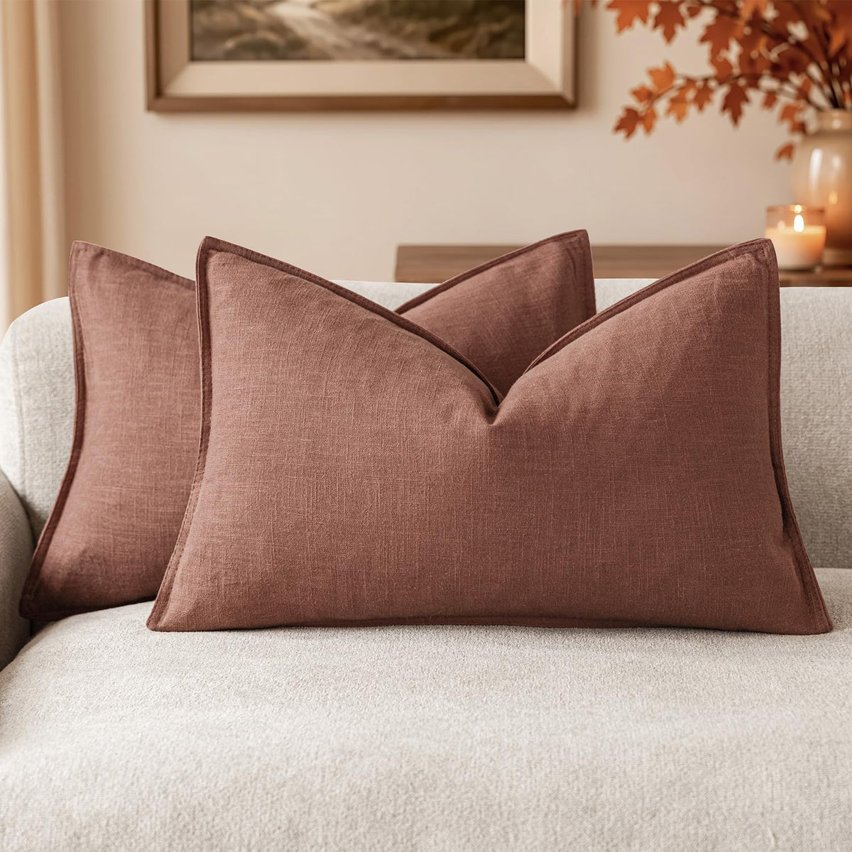 Foindtower Linen Solid Decorative Throw Pillow Covers 20x20 Natural Beige