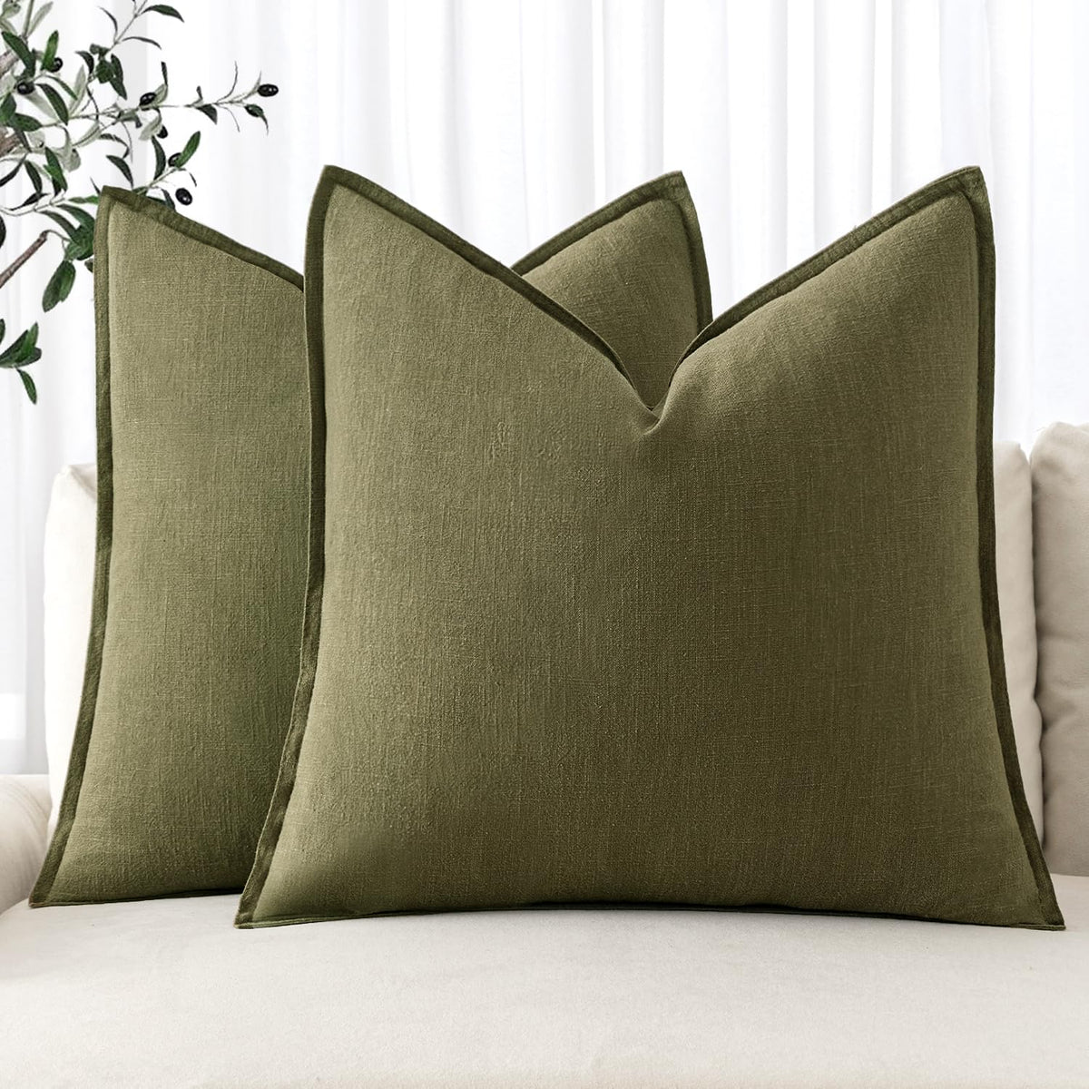 MIULEE Decorative Linen Euro Sham Pillow Covers 22x22 Inch Natural Beige