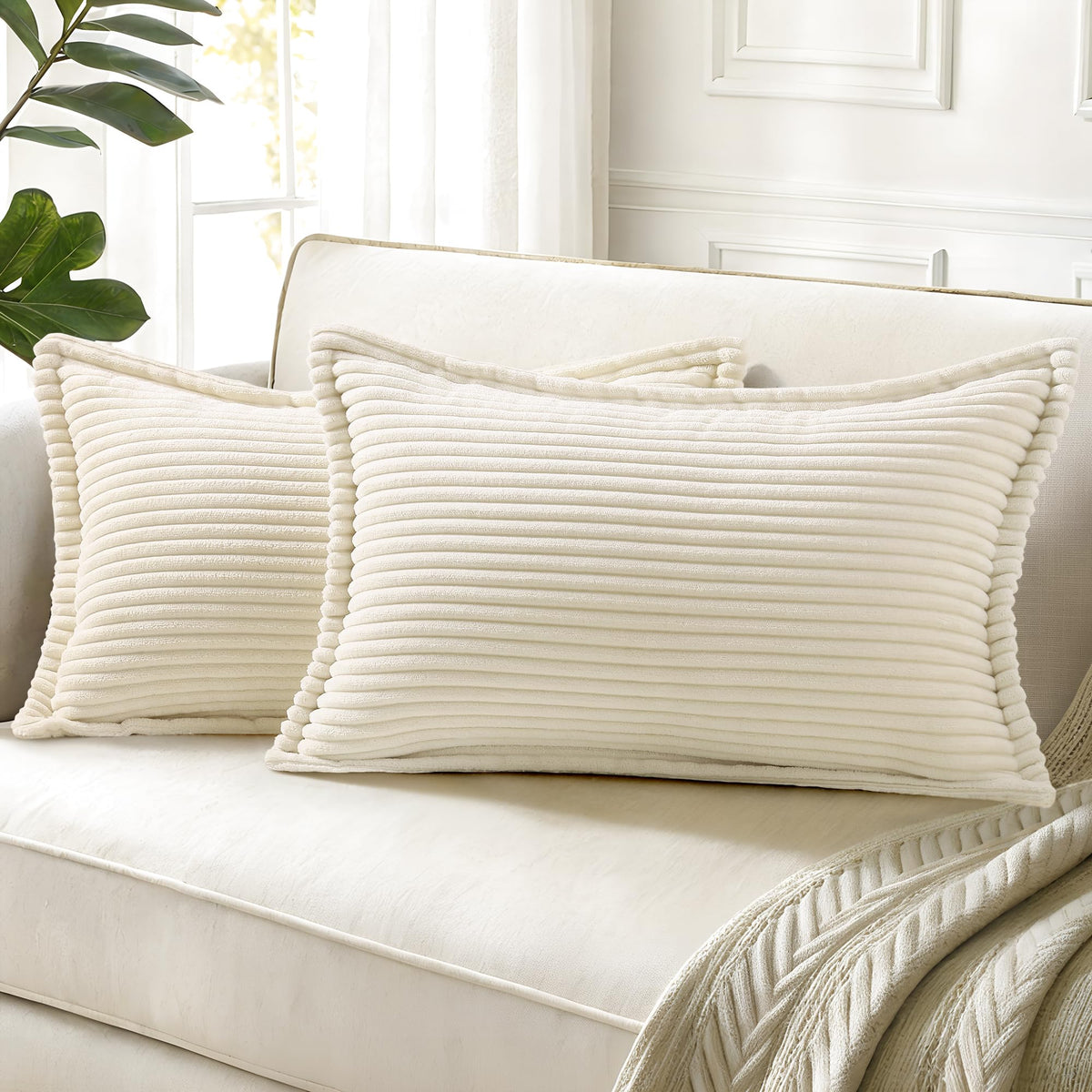 decorUhome Fall Corduroy Navy Blue Throw Pillow Covers 24x24 Set of 2