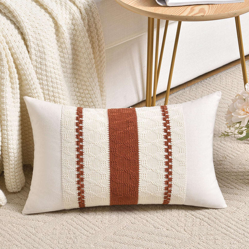 Fancy Homi Set of 1 Sage Green Boho Lumbar Decorative Throw Pillow Covers 12x20 Inch for Living Room Bedroom Couch Bed Chair, Rustic Retro Cushion Case, Bohemian Room Home Decor