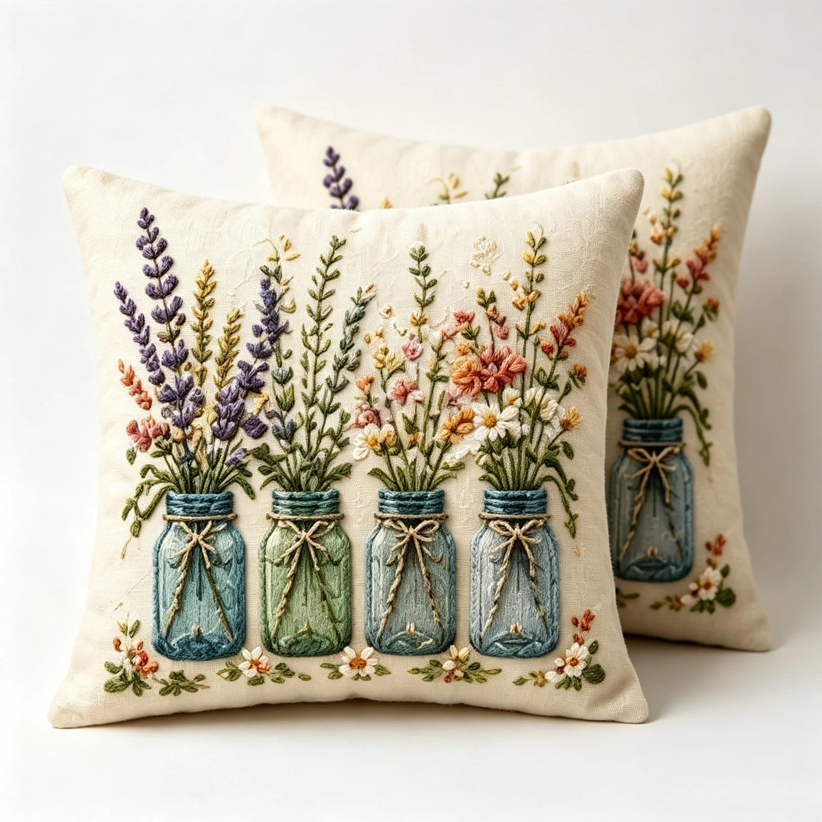 Decorative Throw Pillow Covers, Vintage Floral Pattern in Sage Green and Brown, 2 Pack Square Cushion Cases with Autumn Leaves Design，18x18 Pillows Linen Pillowcase