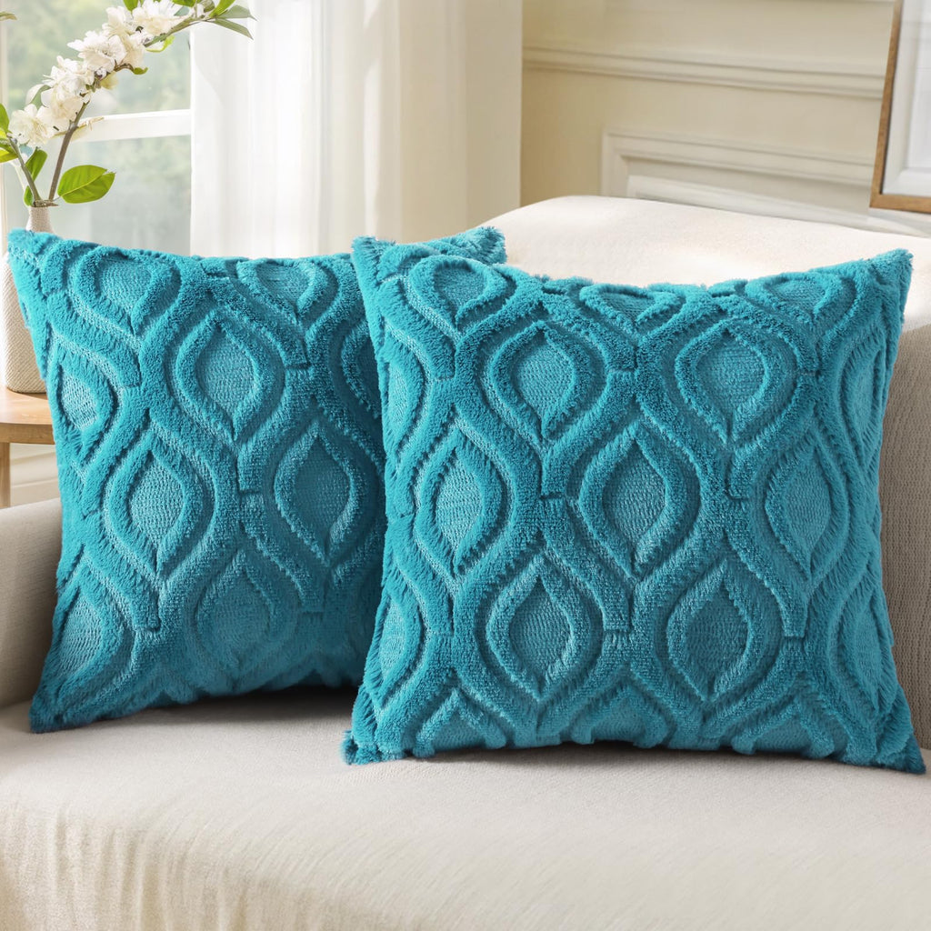 decorUhome Faux Fur Plush Soft Beige Throw Pillow Covers 18x18 Set of 2