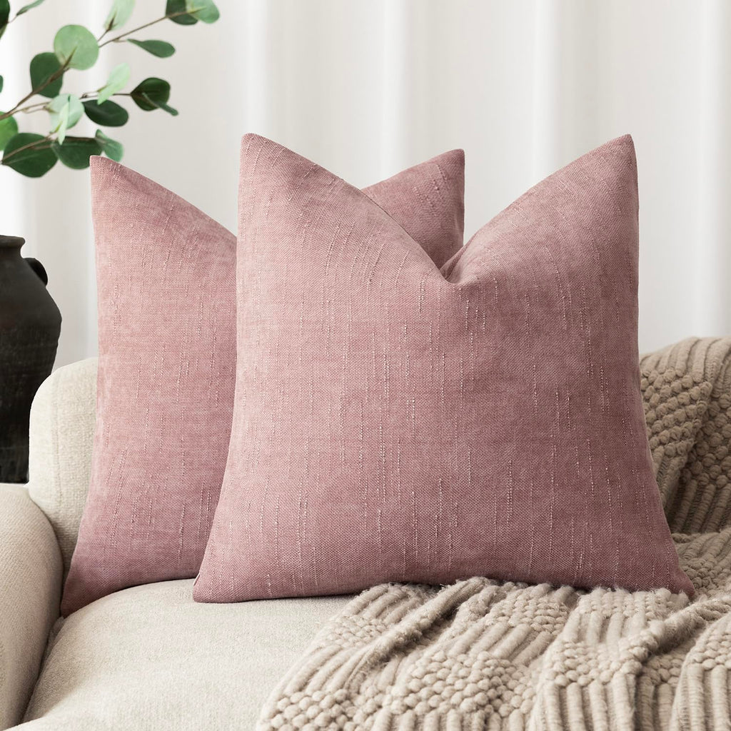 Foindtower Solid Textured Chenille Throw Pillow Covers 20x20 Inch,Taupe