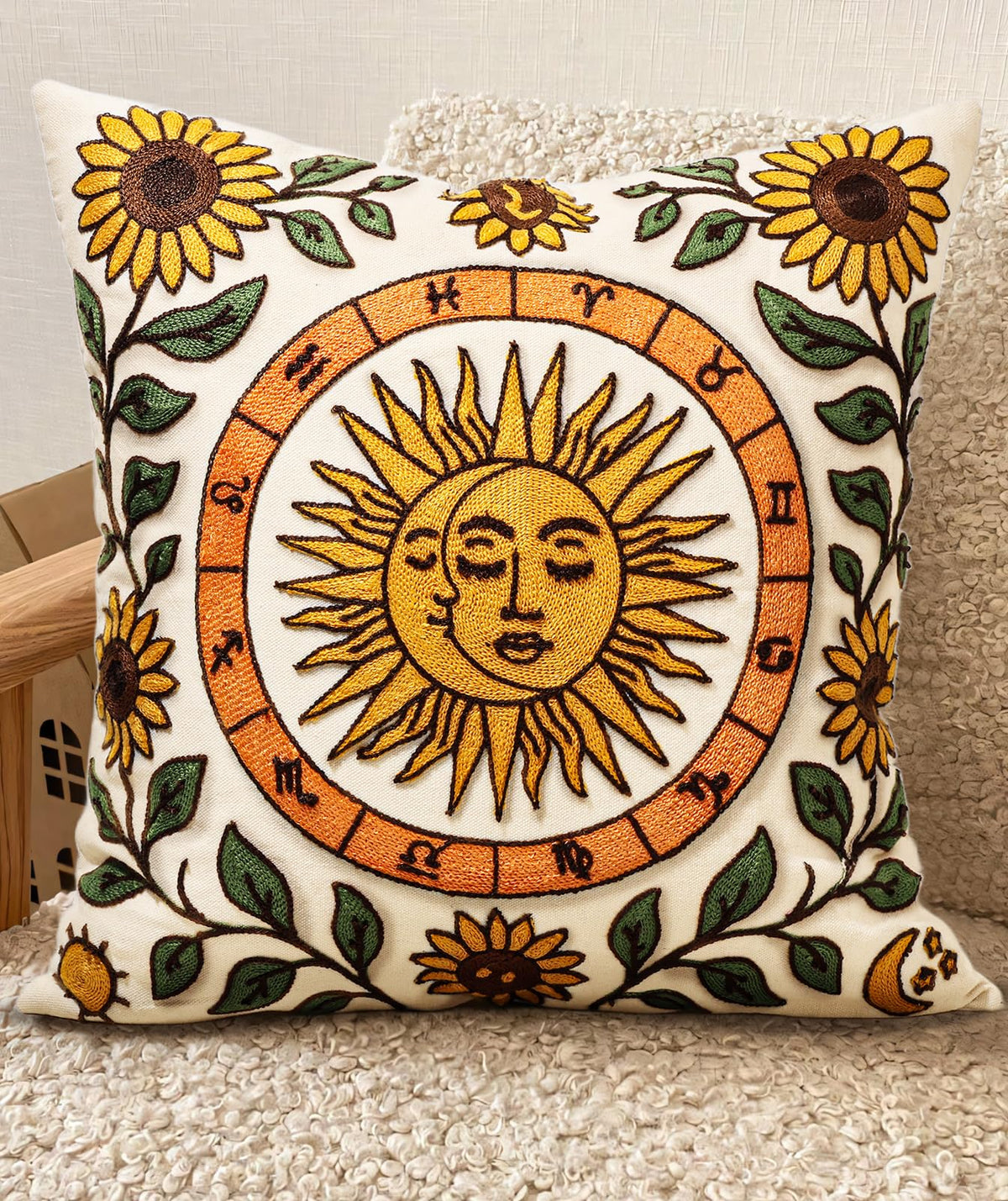 Embroidered Throw Pillow Cover 18x18 Inch, Flower Cluster