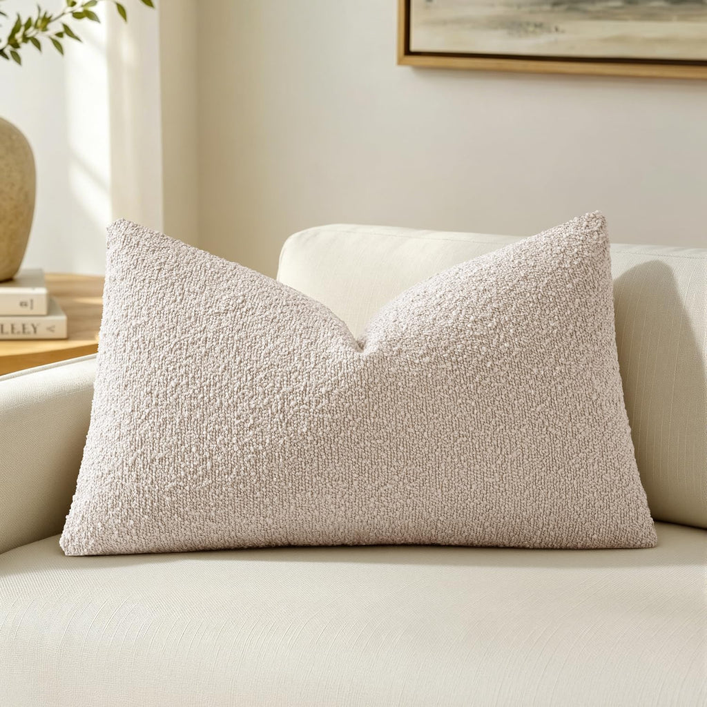 MIULEE Textured Boucle Lumbar Pillow Cover for Bed 12x20 Olive Green