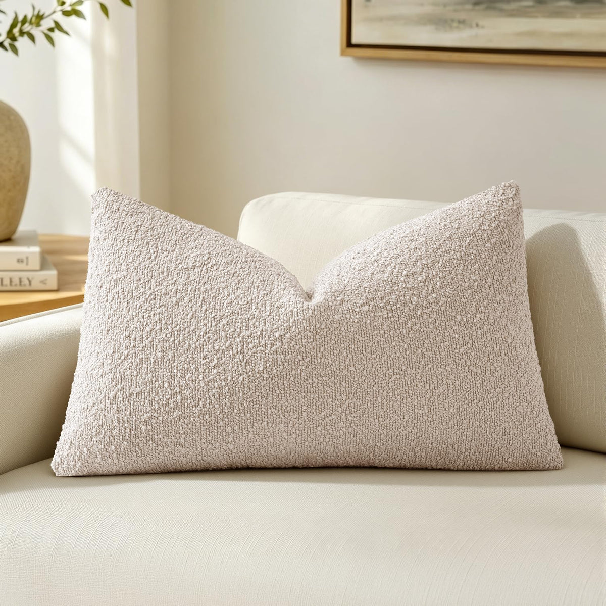 MIULEE Textured Boucle Lumbar Pillow Cover for Bed 12x20 Olive Green