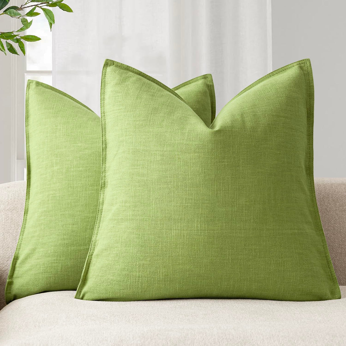 Foindtower Linen Solid Decorative Throw Pillow Covers 20x20 Natural Beige