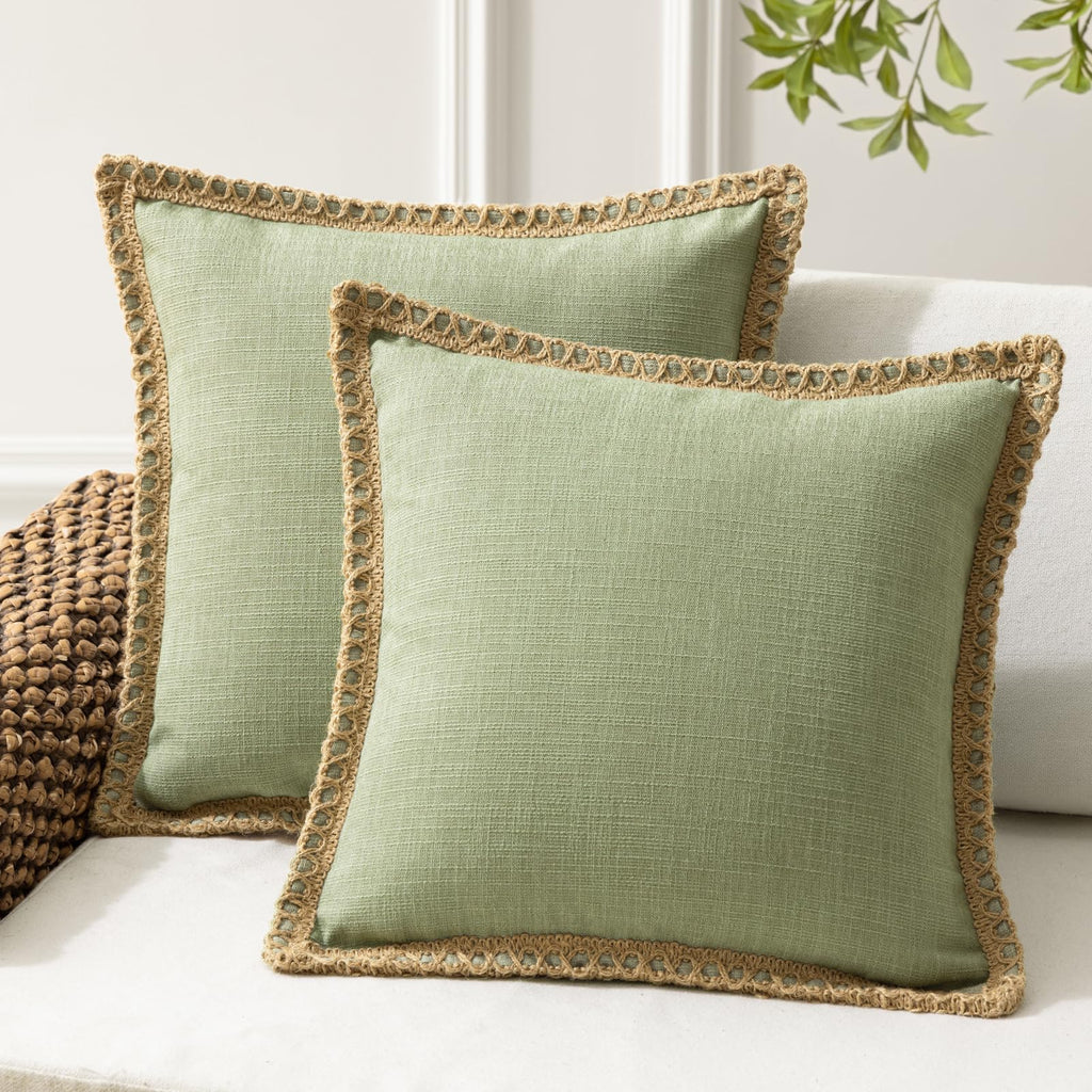 Phantoscope Pack of 2 Farmhouse Decorative Solid Throw Decorative Pillow Cover Burlap Linen Trimmed Tailored Edges Navy Blue 18 x 18 inches, 45 x 45 cm