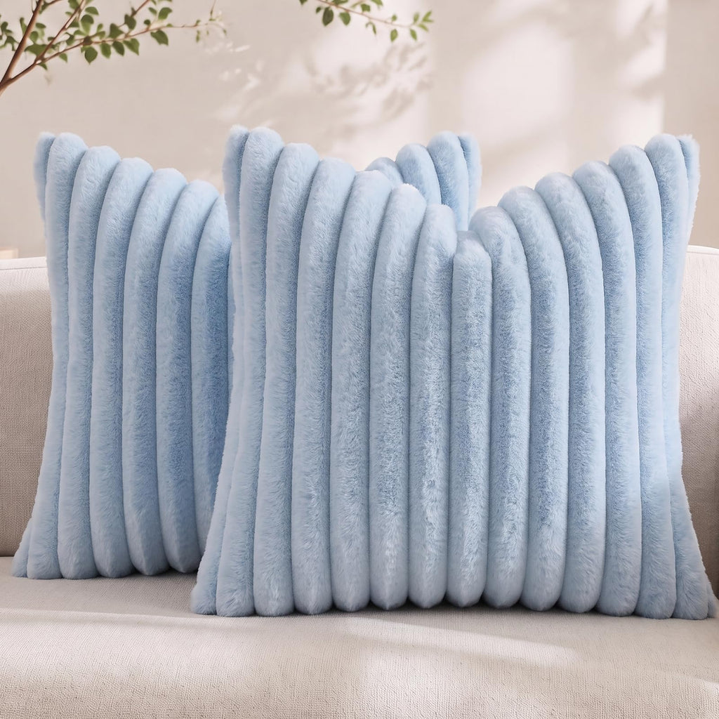 Pallene Faux Fur Decorative Throw Pillow Covers 18x18 Set of 2, Cream White