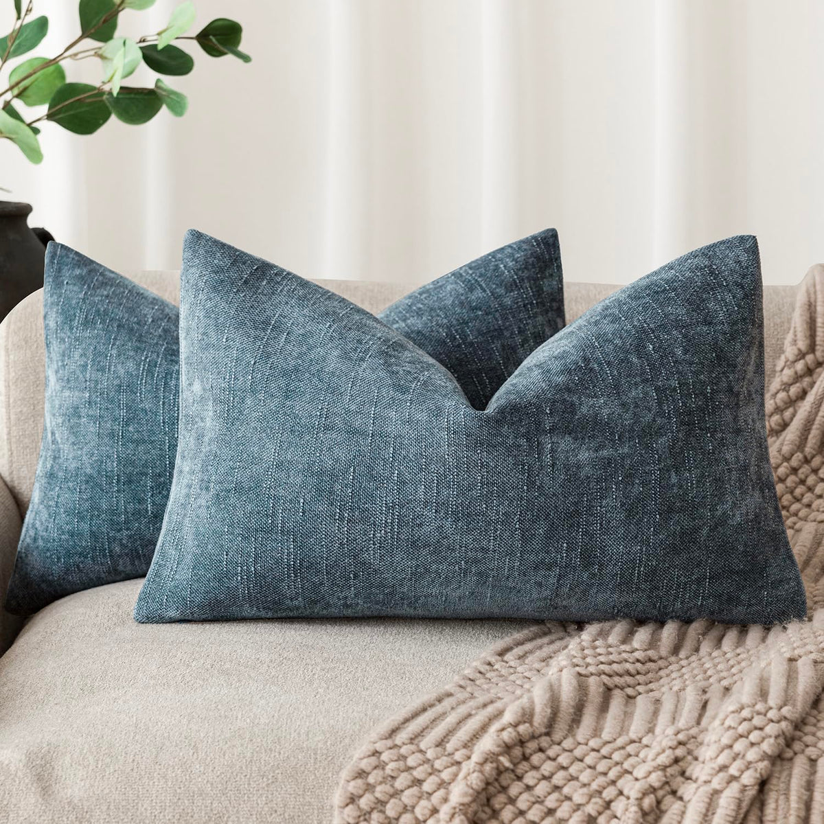 Foindtower Solid Textured Chenille Throw Pillow Covers 20x20 Inch,Taupe