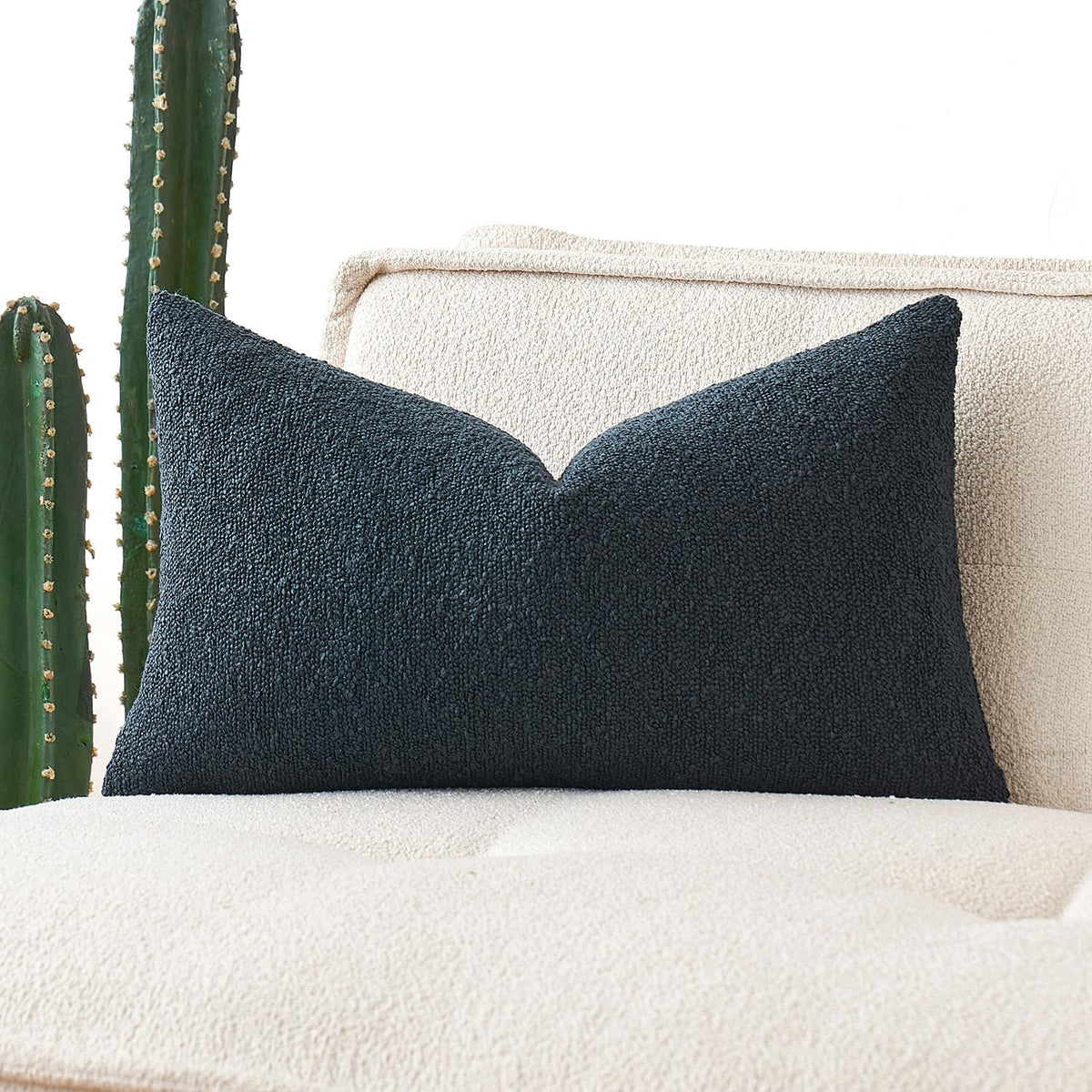 MIULEE Textured Boucle Lumbar Pillow Cover for Bed 12x20 Olive Green