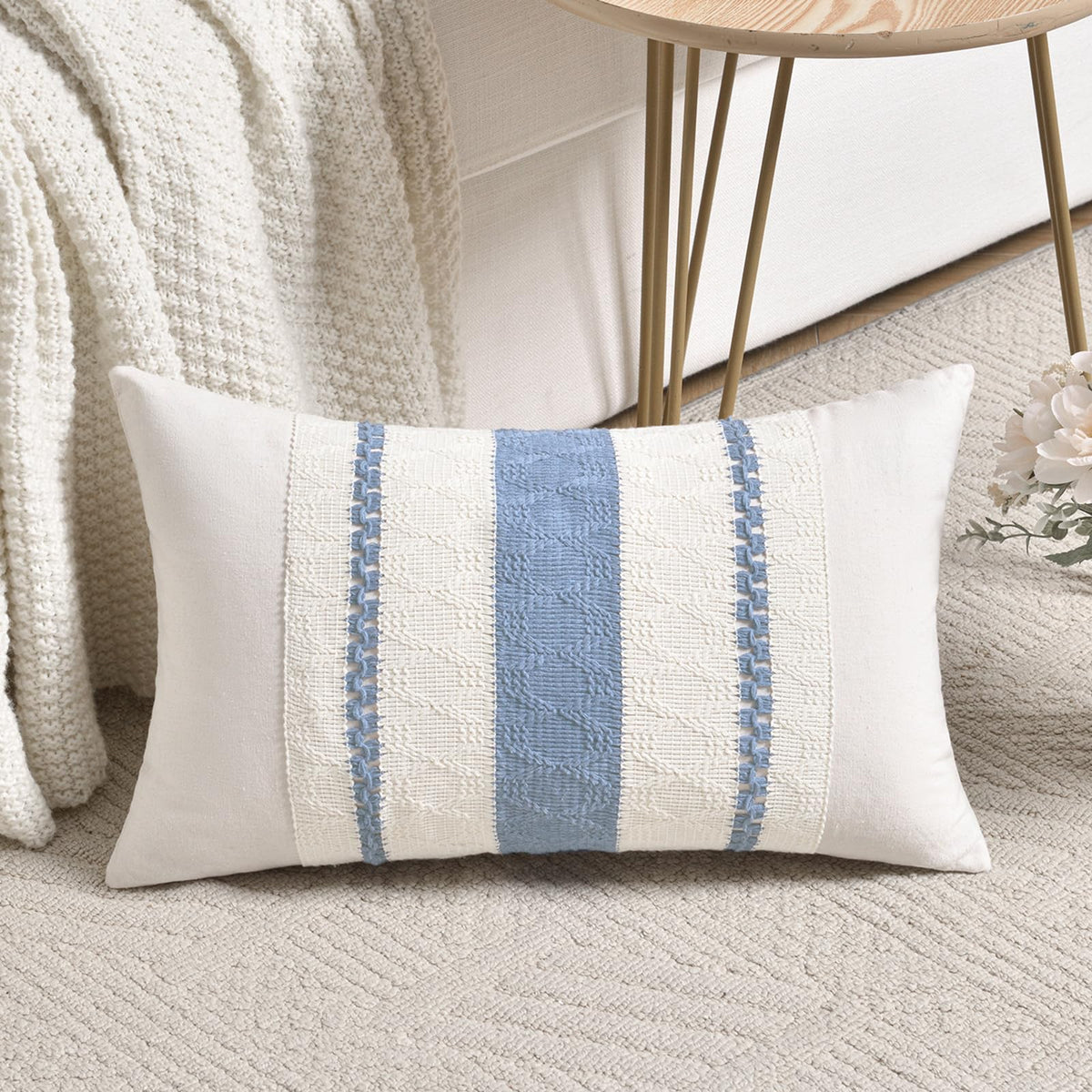 Fancy Homi Set of 1 Sage Green Boho Lumbar Decorative Throw Pillow Covers 12x20 Inch for Living Room Bedroom Couch Bed Chair, Rustic Retro Cushion Case, Bohemian Room Home Decor