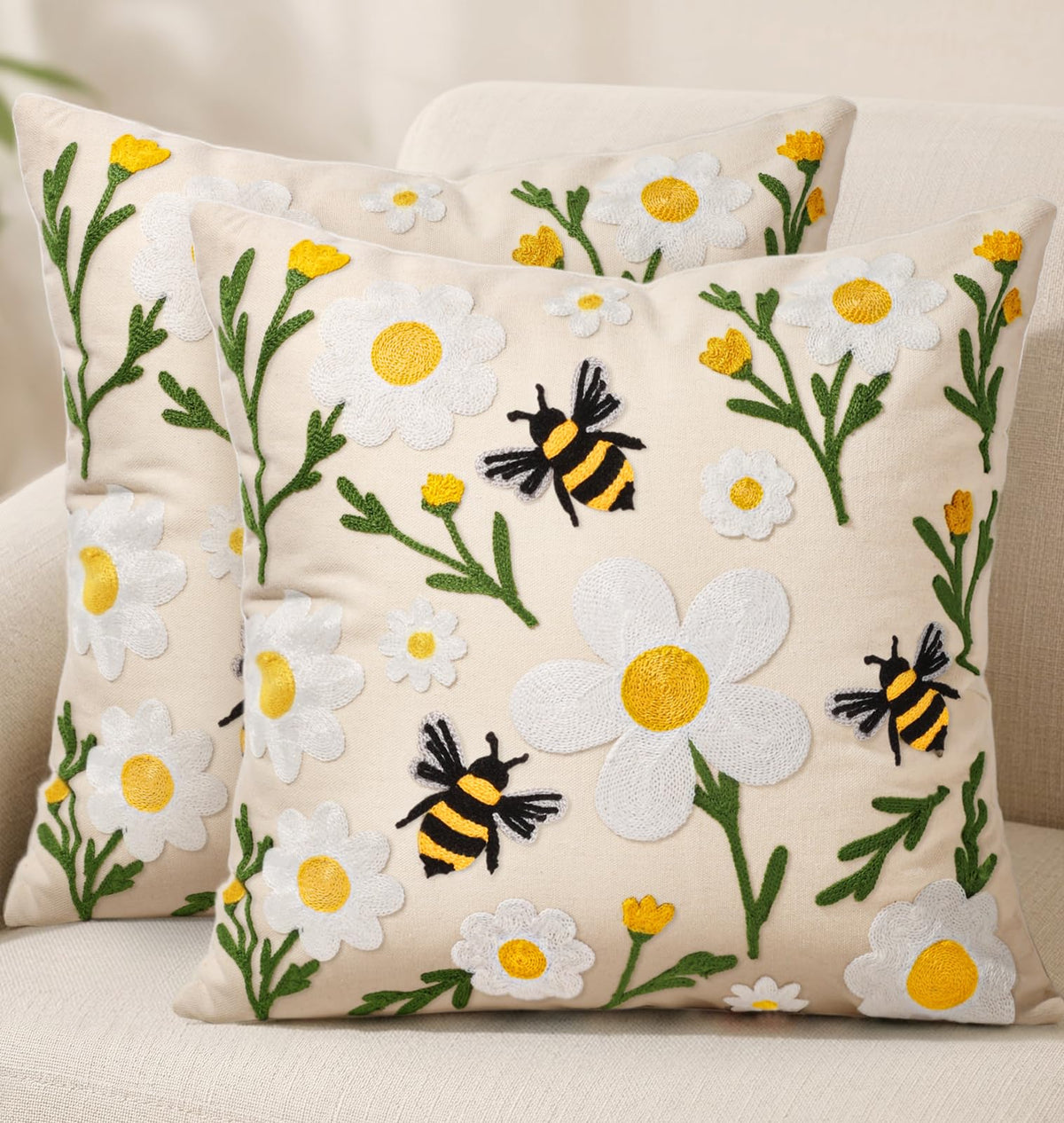 Embroidered Throw Pillow Cover 18x18 Inch, Flower Cluster