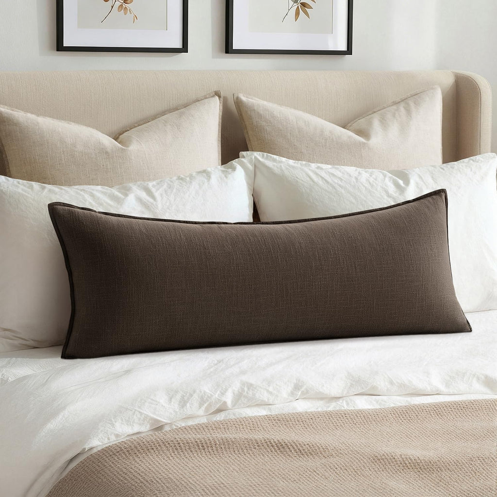 MIULEE Decorative Linen Lumbar Pillow Cover 14x36 Inch Dark Olive Green