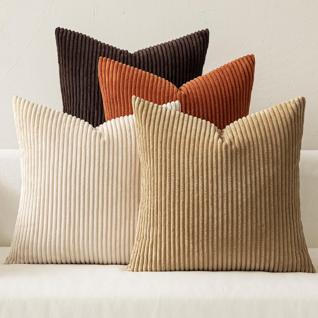 MIULEE Soft Corduroy Decorative Throw Pillow Covers Orange Teal 18x18