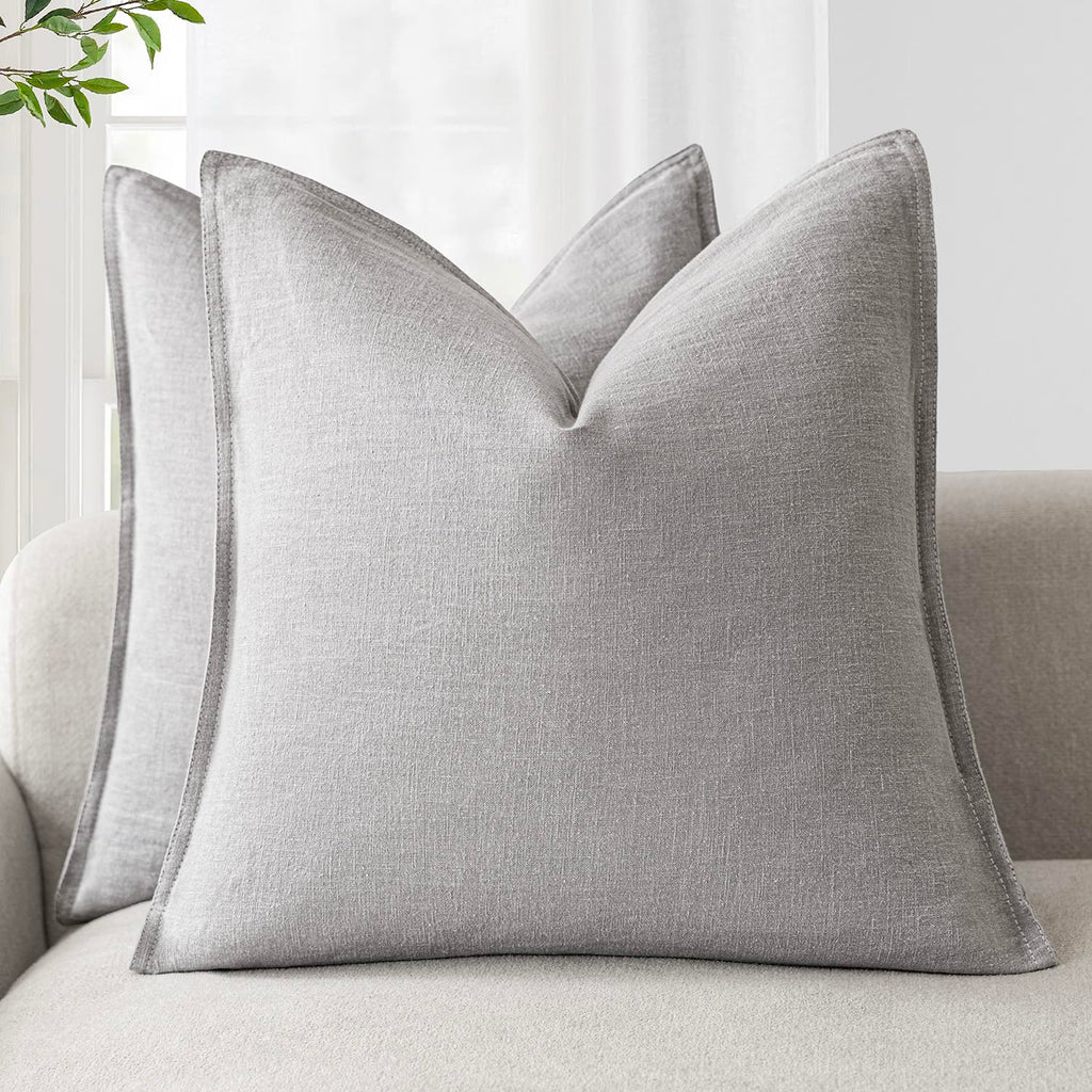 Foindtower Linen Solid Decorative Throw Pillow Covers 20x20 Natural Beige