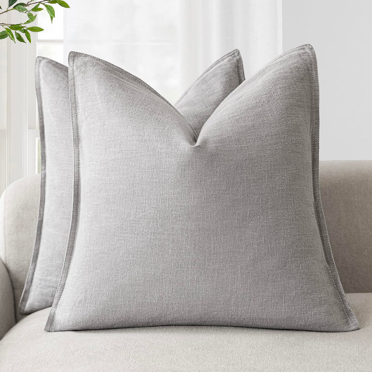 Foindtower Linen Solid Decorative Throw Pillow Covers 20x20 Natural Beige