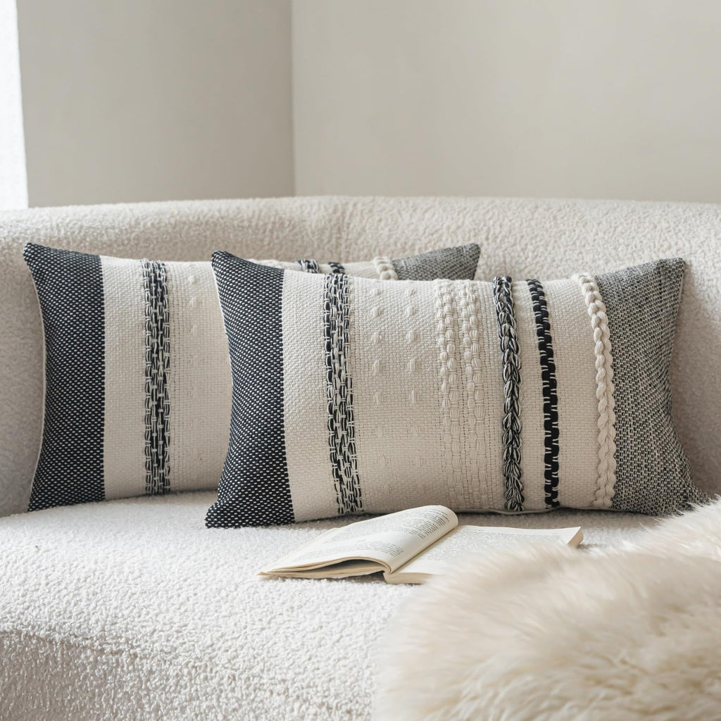 Cethom Boho Throw Pillow Covers 18x18 Inch Set of 2, Blue Textured Decorative Couch Pillow Cases for Farmhouse Home Decor, Accent Cushion Cover for Sofa, Bed, Living Room, Bedroom