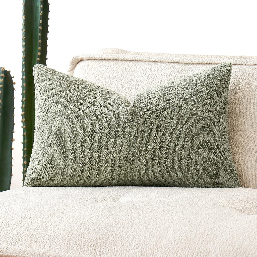 MIULEE Textured Boucle Lumbar Pillow Cover for Bed 12x20 Olive Green