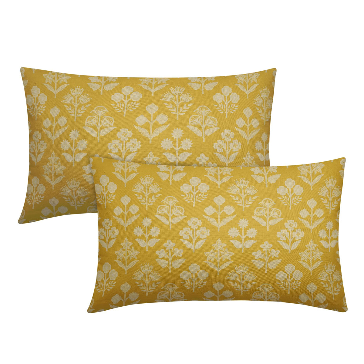 Blue Green Block Print Pillow Covers 18x18 Inch Set of 2, Vintage Floral Spring Decorative Throw Pillow Cases Boho Cushion Covers Rustic Decoration Gift Farmhouse Sofa Couch Bed Decor