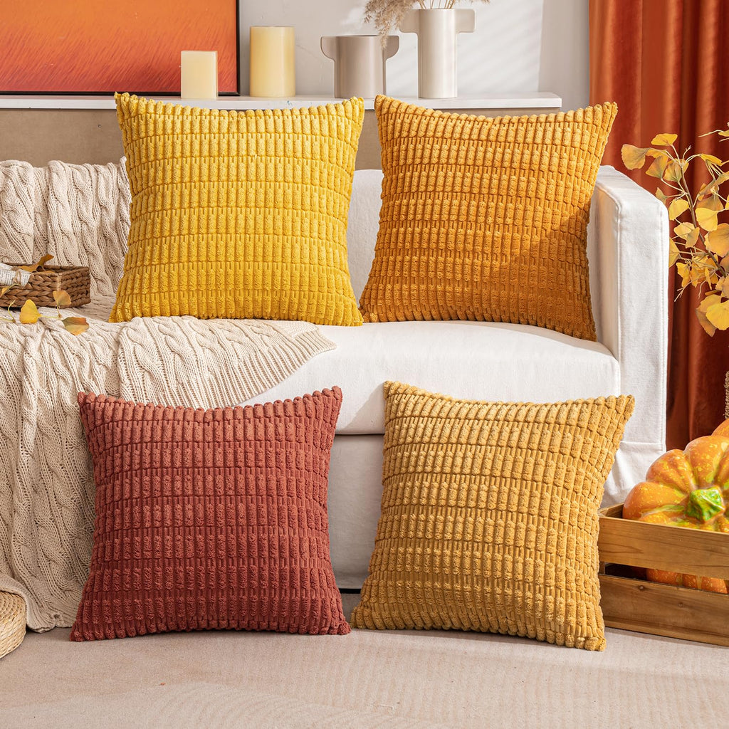 MIULEE Pack of 4 Corduroy Decorative Throw Pillow Covers 18x18 Inch Brown