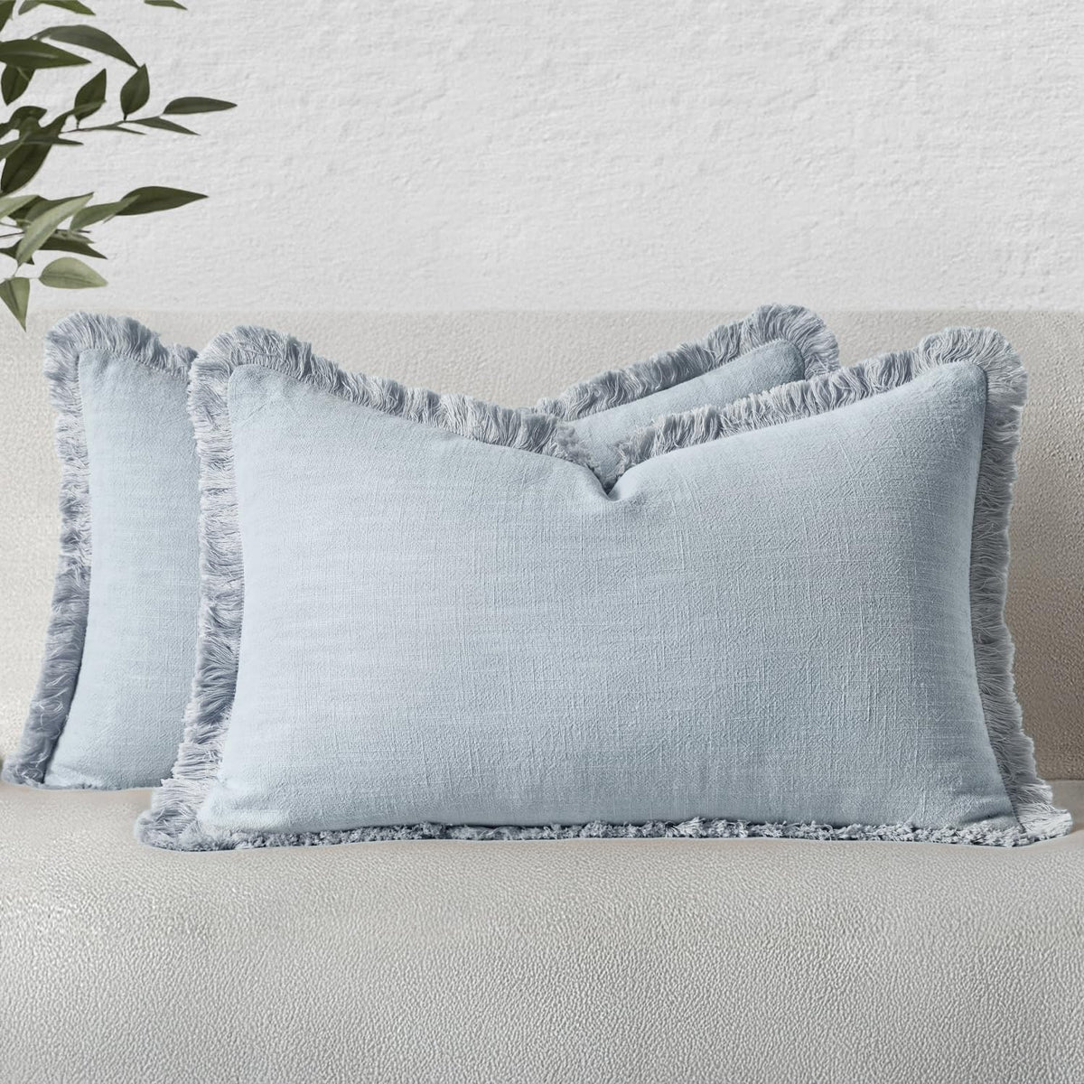 MIULEE Linen Fringe Decorative Throw Pillow Covers Natural Beige 20x20